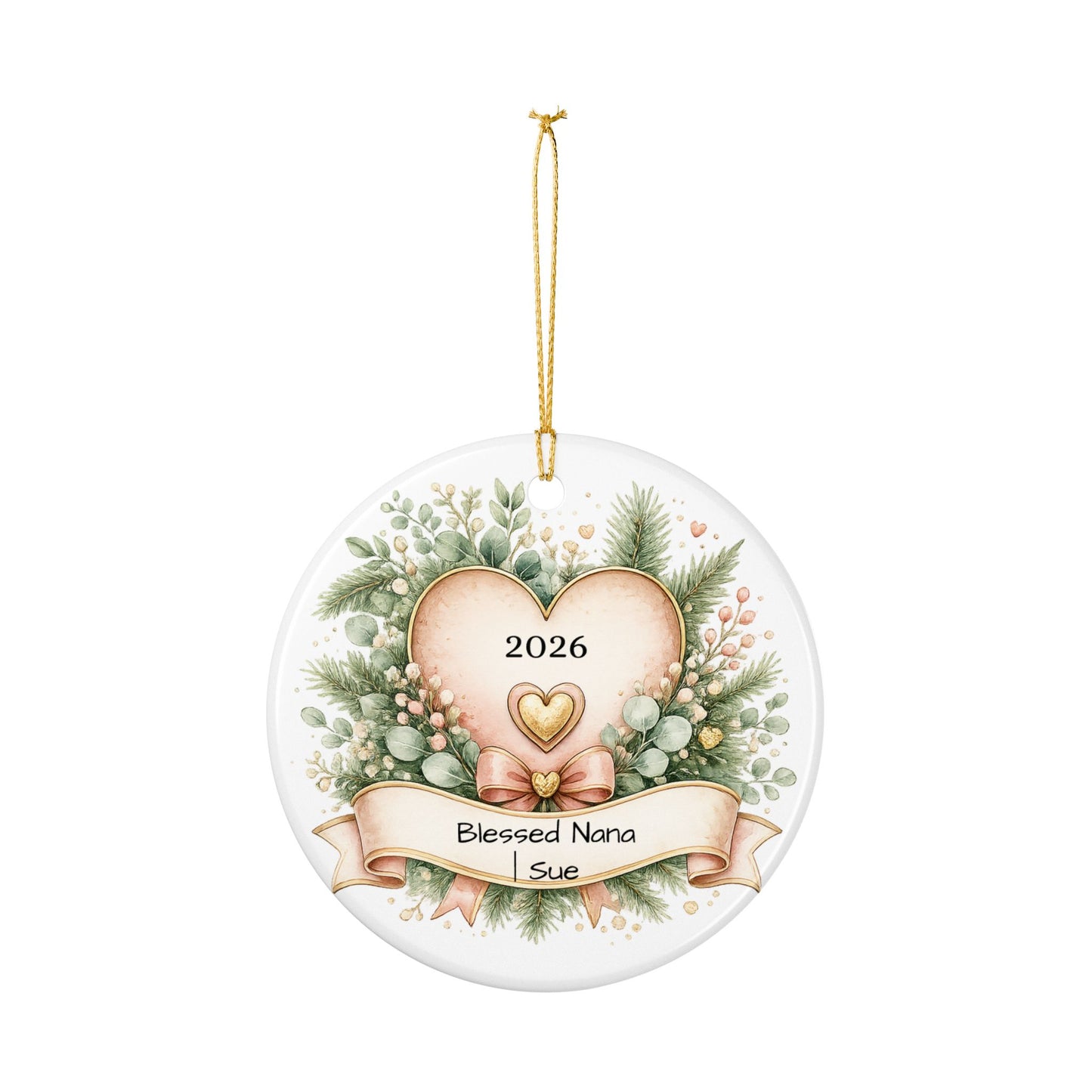 Blessed Nana Christmas Ornament Personalized with Name, Floral Ceramic Keepsake, Gift for Nana Grandma 2026