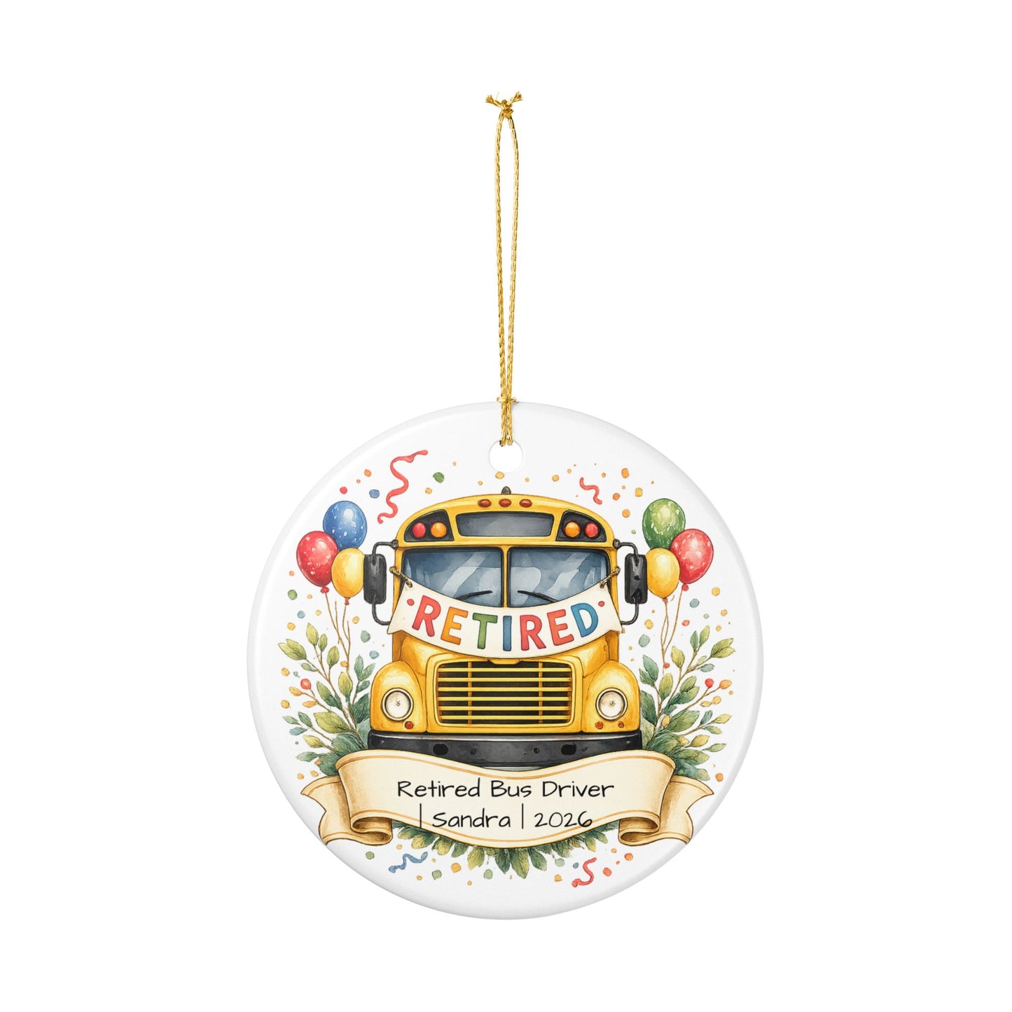 Retired Bus Driver Ornament 2026 Personalized, Ceramic Keepsake with Name, Bus Driver Retirement Gift, Keepsake