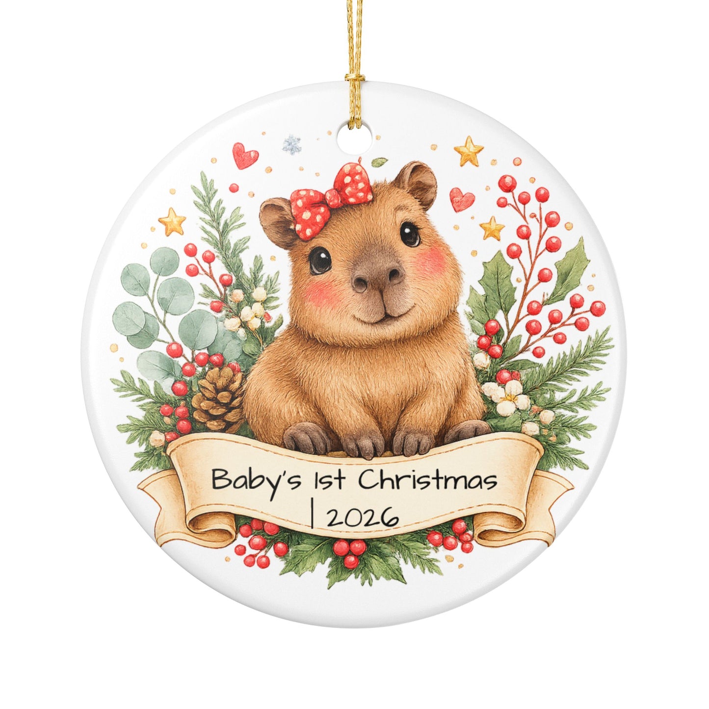 Baby Capybara Christmas Ornament Personalized with Name, Cute Ceramic Keepsake, Kids Capybara Lover Gift 2026