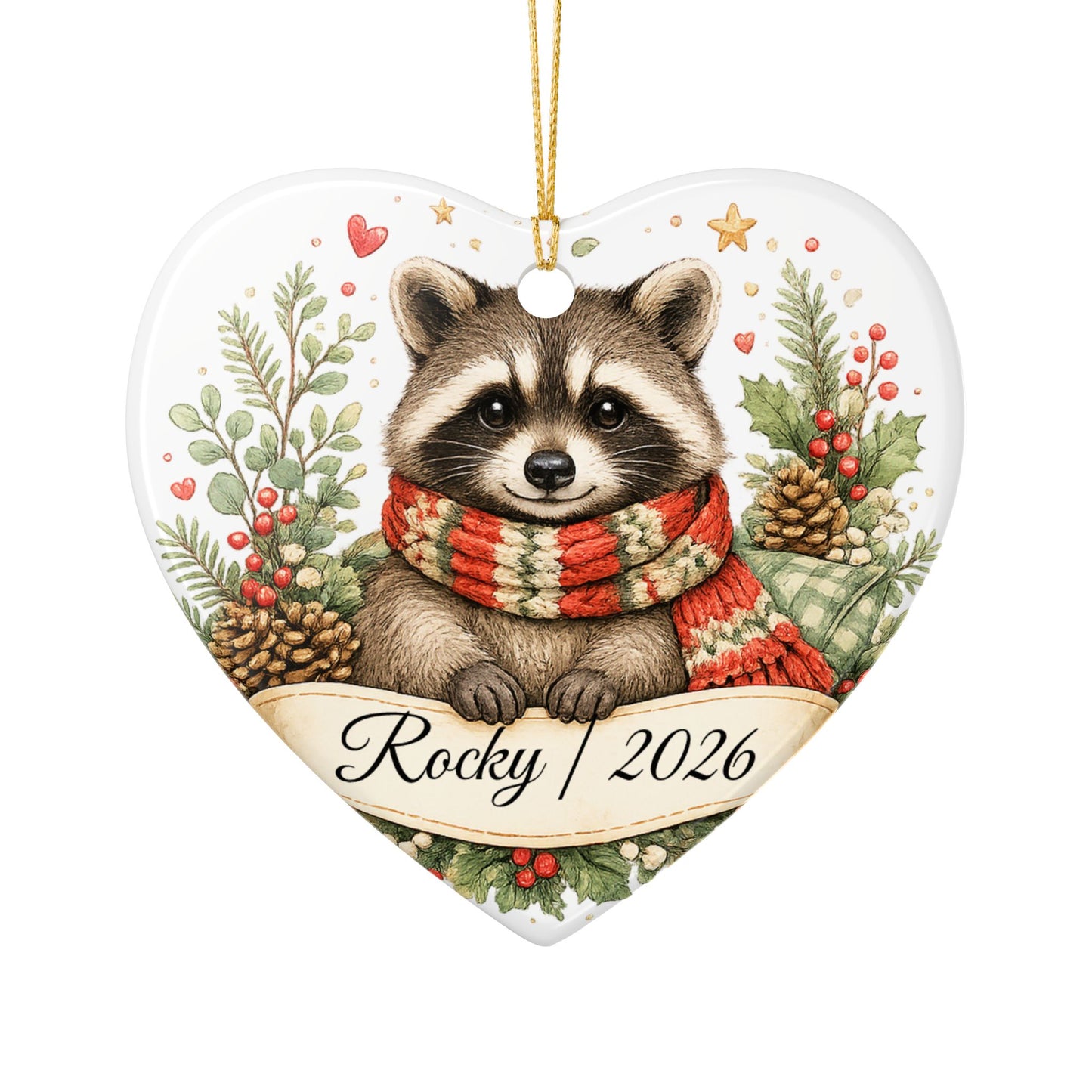 Raccoon Christmas Ornament Personalized with Name, Cute Cozy Ceramic Keepsake, Raccoon Lover Woodland Gift 2026