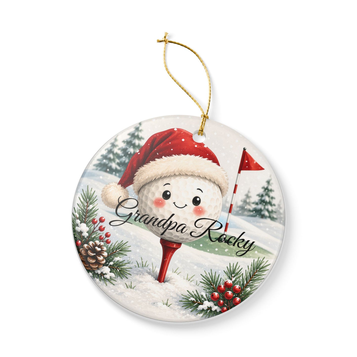 Santa Golf Ball Ornament | Ceramic Heart Ornament, Personalized Grandpa