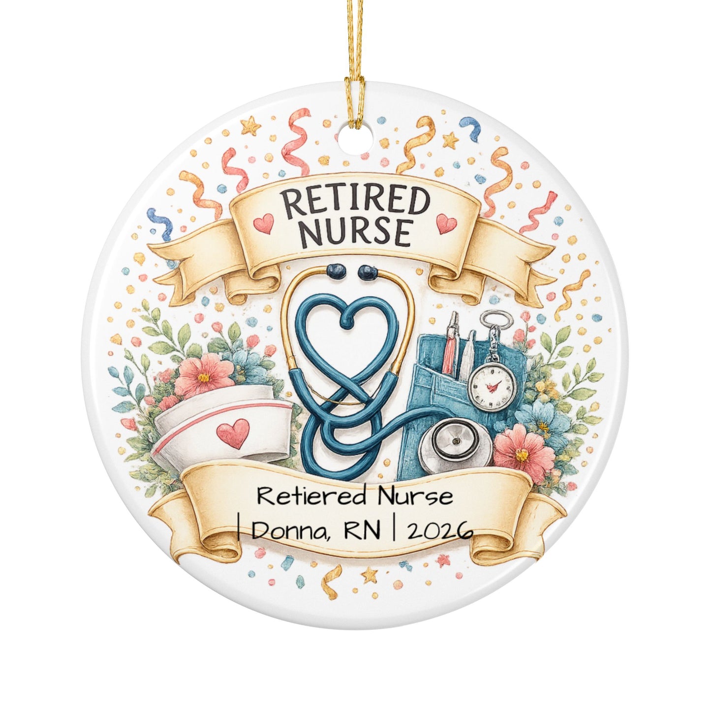 Retired Nurse Christmas Ornament 2026 Personalized, Ceramic Keepsake with Name, Nurse Retirement Gift, RN Gift
