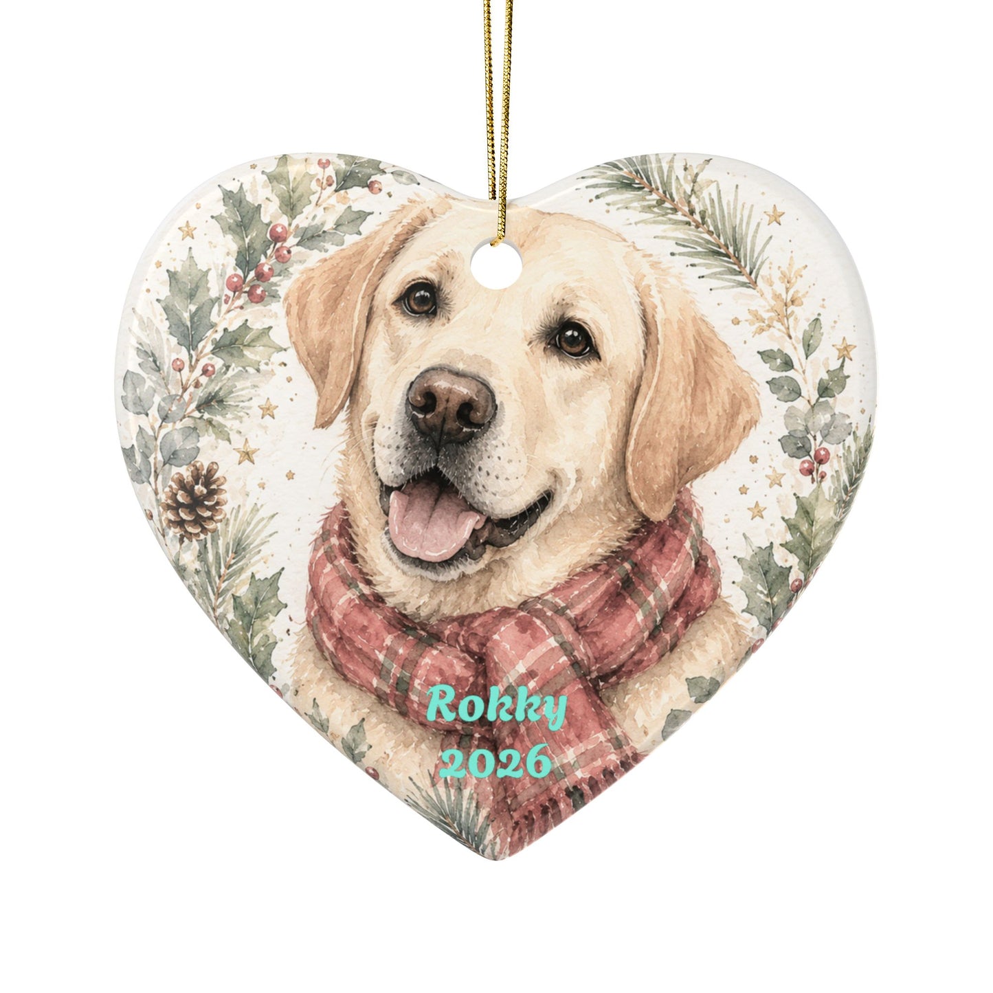 Yellow Labrador Portrait Ceramic Ornament | Personalized Pet Christmas Decoration