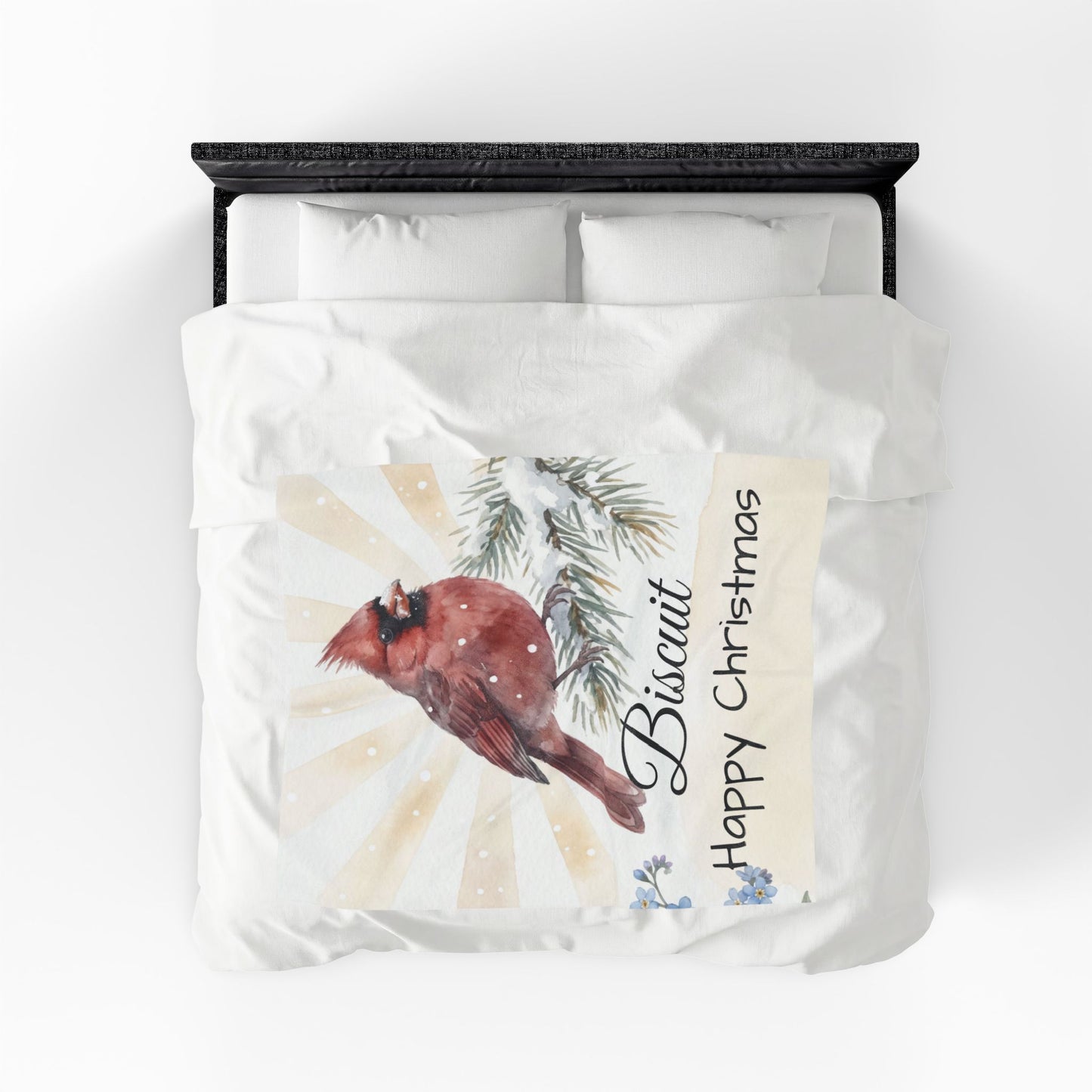 Copy of Bearded Man Portrait Velveteen Plush Blanket | Holiday Script "Happy Christmas"