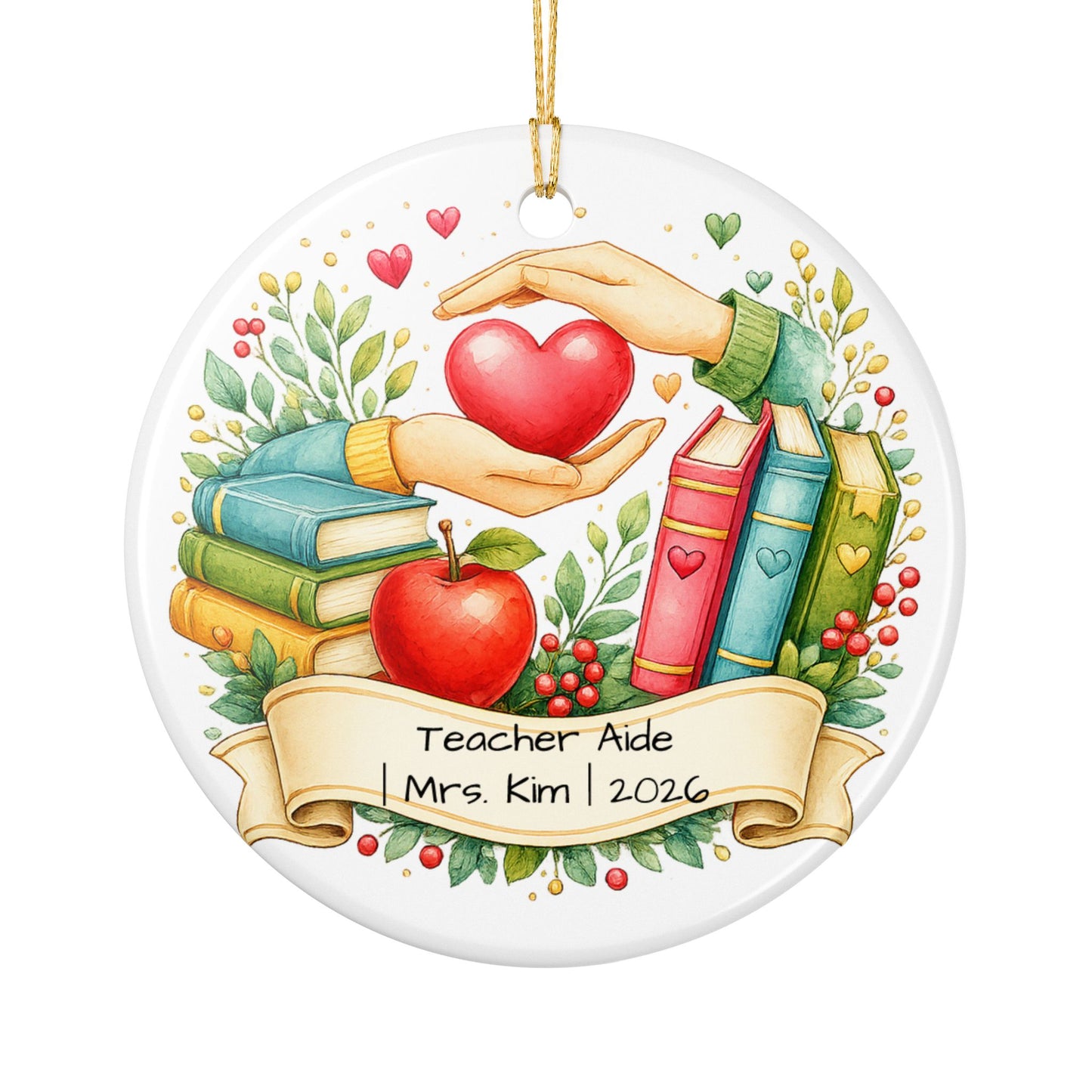 Teacher Aide Christmas Ornament Personalized with Name, Ceramic Keepsake, Teaching Assistant Appreciation Gift 2026