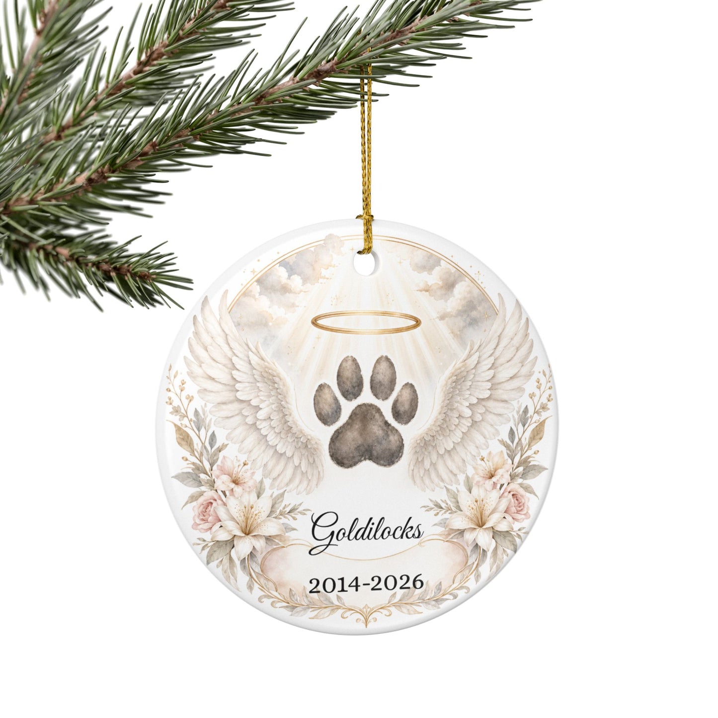 Pet Memorial Ornament Personalized, Paw Print Angel Wings Keepsake with Name, Dog Cat Loss Sympathy Gift, Remembrance