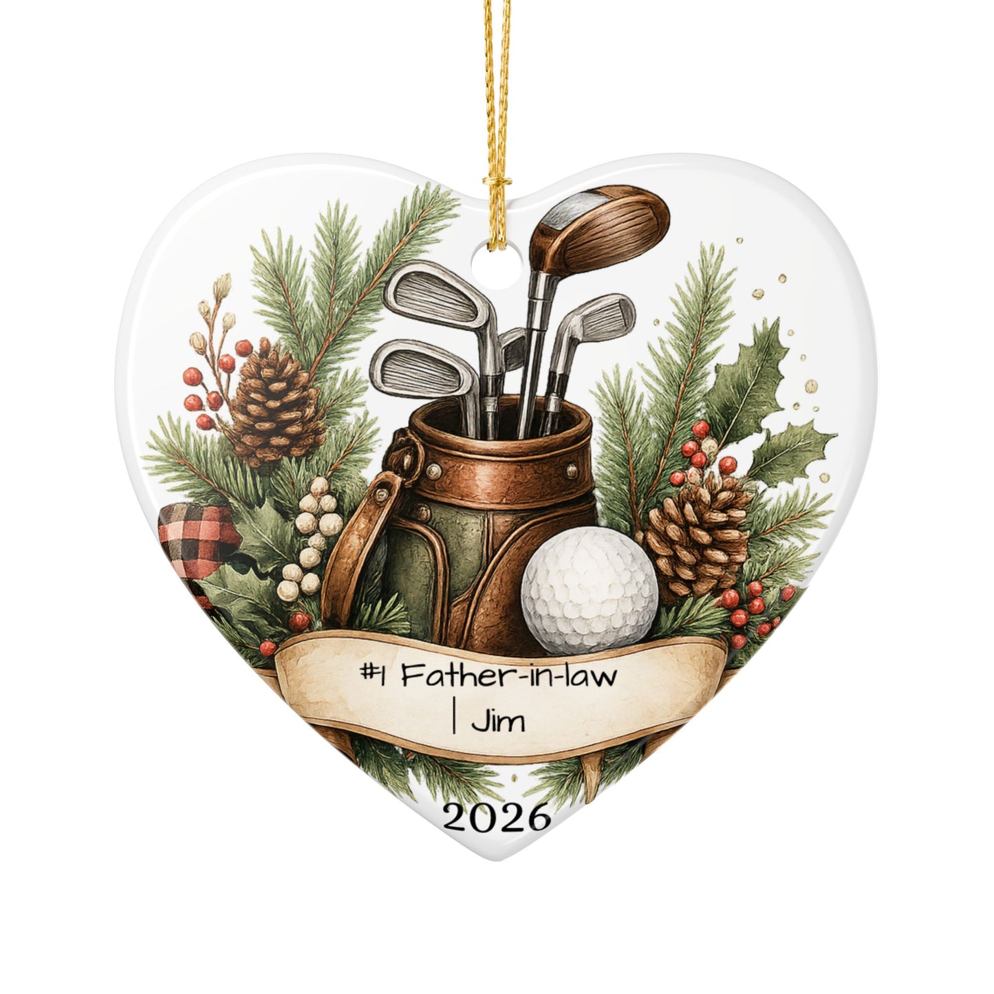 Golf Father in Law Ornament Personalized, Rustic Ceramic Keepsake with Name, Golfer FIL Christmas Gift 2026