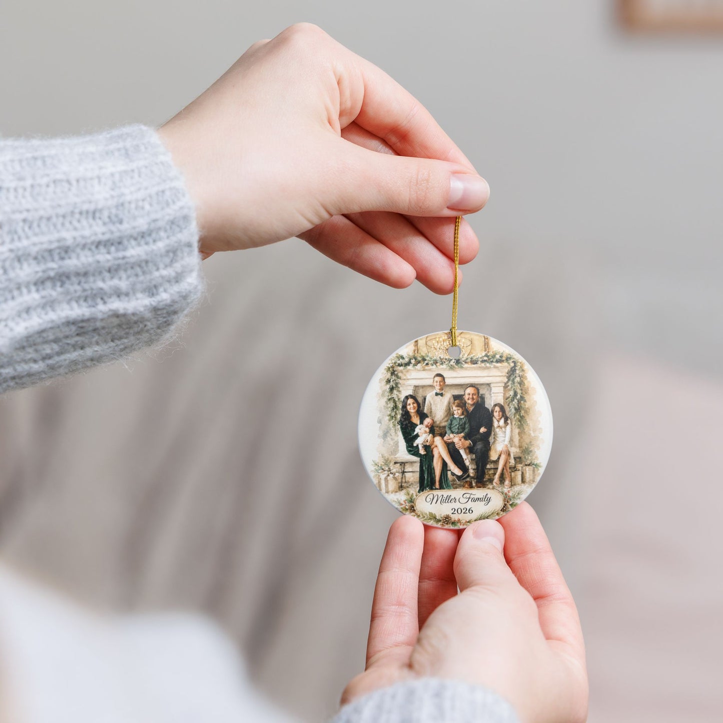 Custom Family Photo Ornament 2026 Ceramic Holiday Keepsake | Personalized Name
