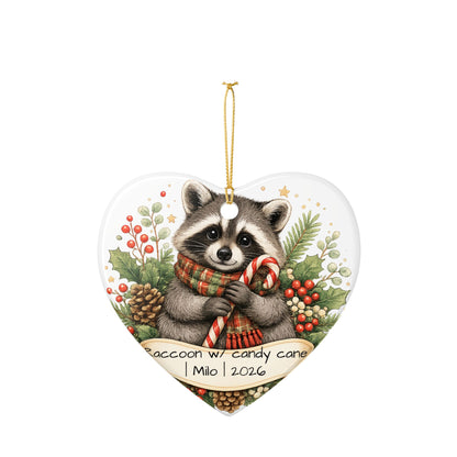Raccoon with Candy Cane Christmas Ornament Personalized, Cute Ceramic Keepsake with Name, Raccoon Lover Gift 2026