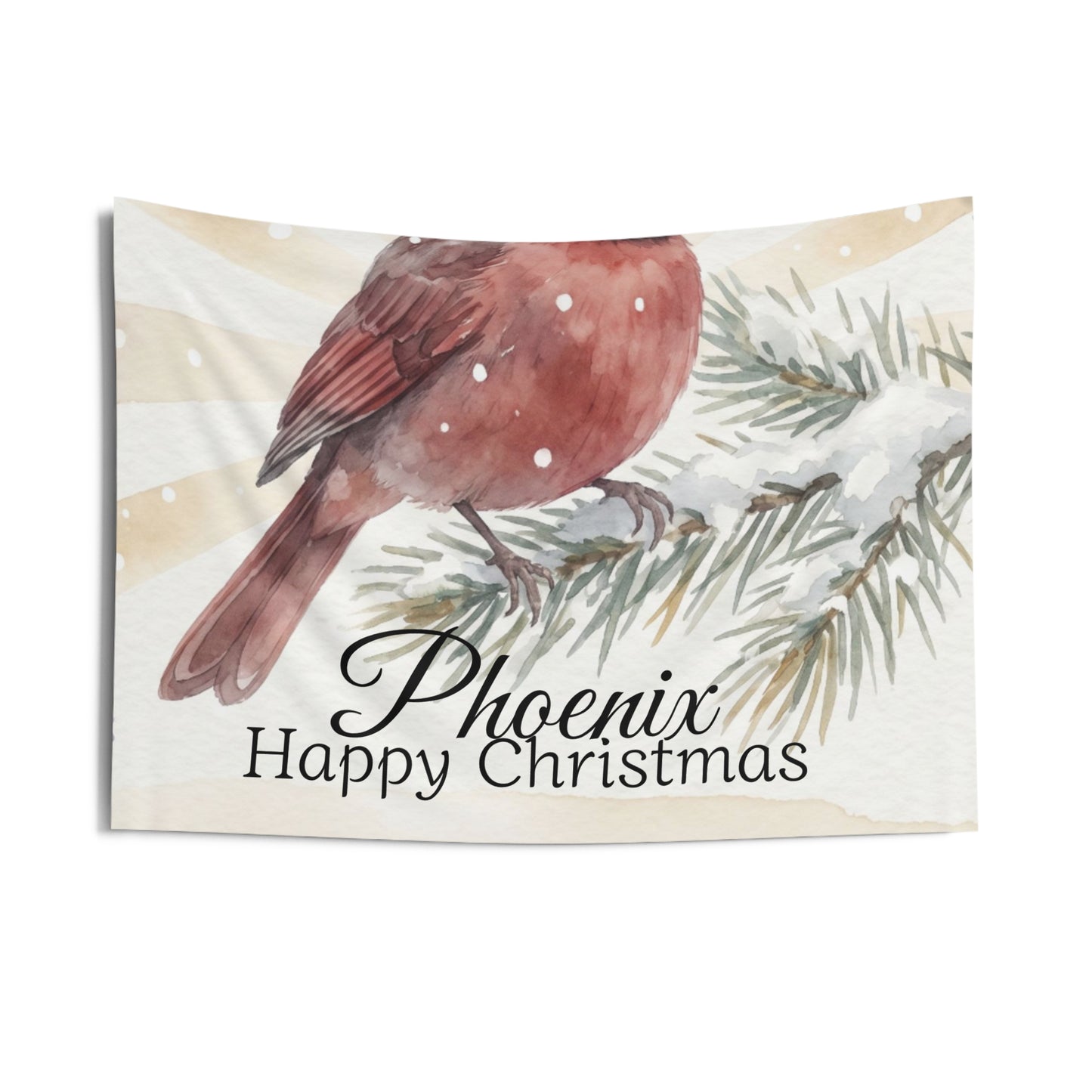Cardinal Bird Phoenix Happy Christmas Tapestry | Holiday Wall Hanging