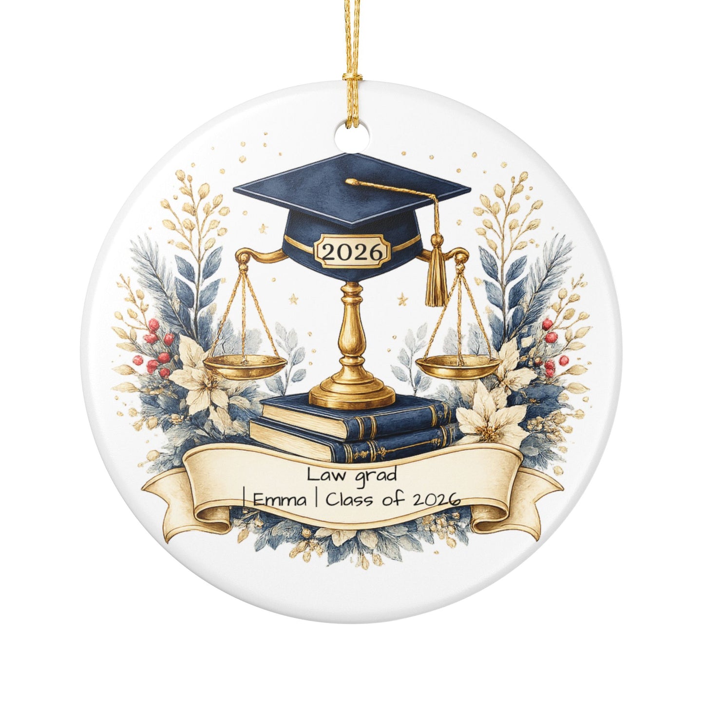 Law School Graduate Ornament 2026 Personalized, Ceramic Keepsake with Name, Law Grad Gift, Future Attorney Gift