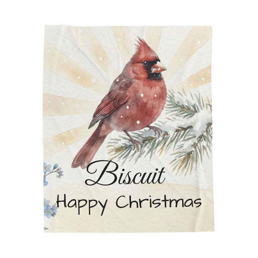 Copy of Bearded Man Portrait Velveteen Plush Blanket | Holiday Script "Happy Christmas"
