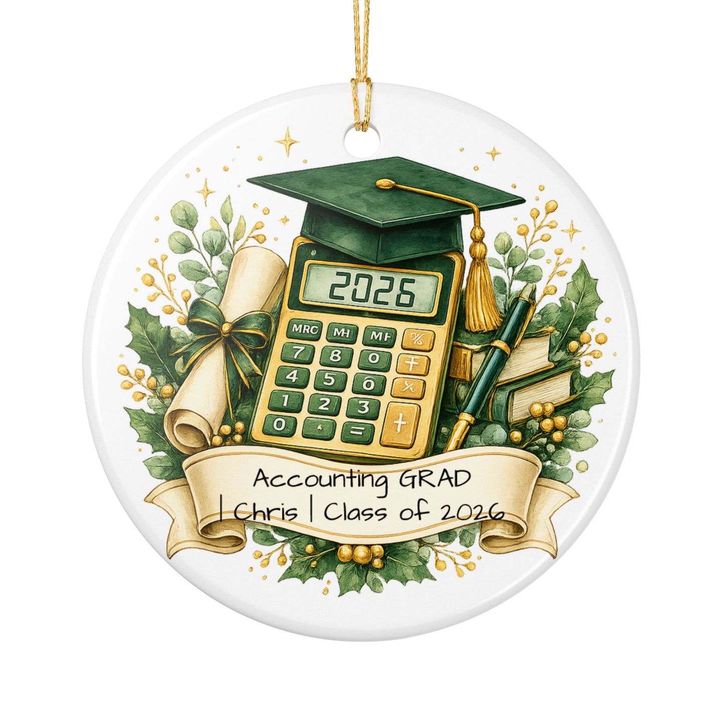 Accounting Graduate Ornament 2026 Personalized, Ceramic Keepsake with Name, Accounting Grad Gift, Future CPA Gift