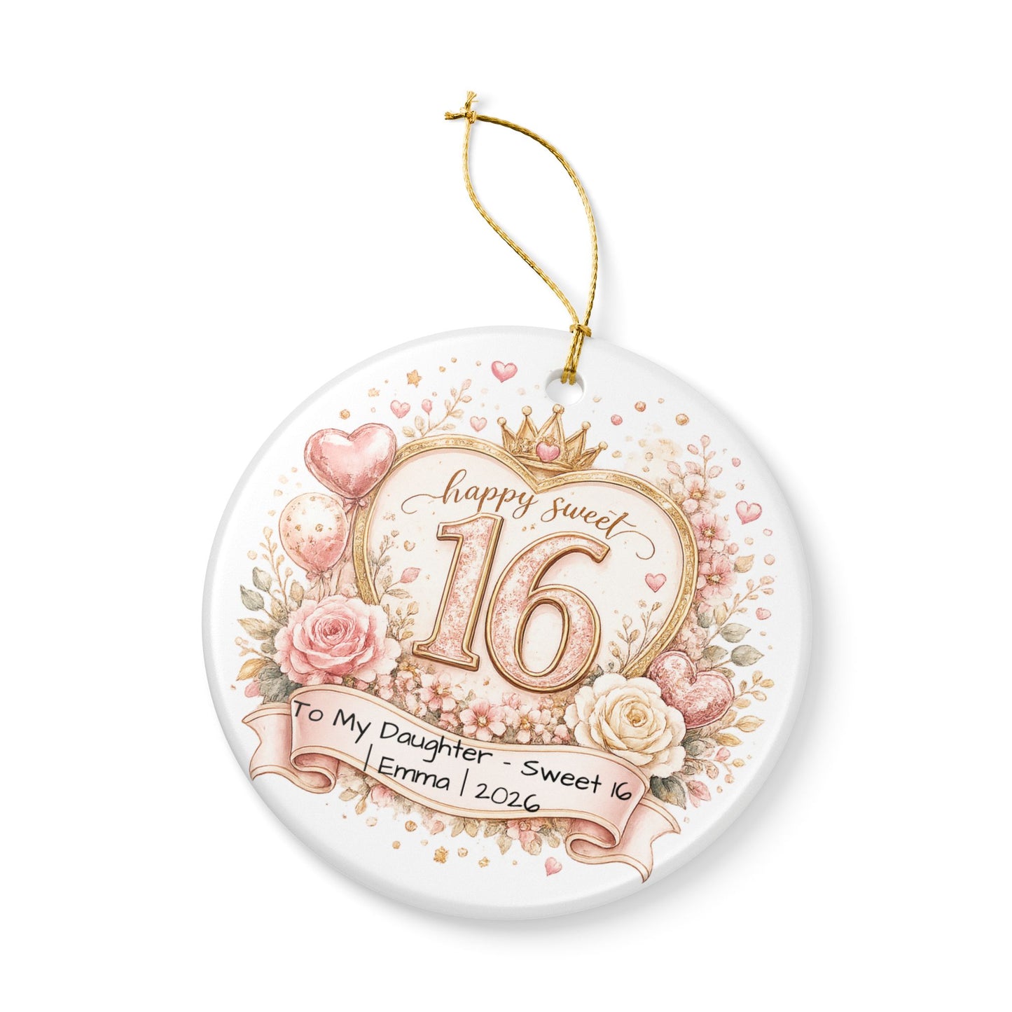 Sweet 16 Daughter Christmas Ornament Personalized with Name Year, Ceramic Keepsake, 16th Birthday Gift from Mom 2026
