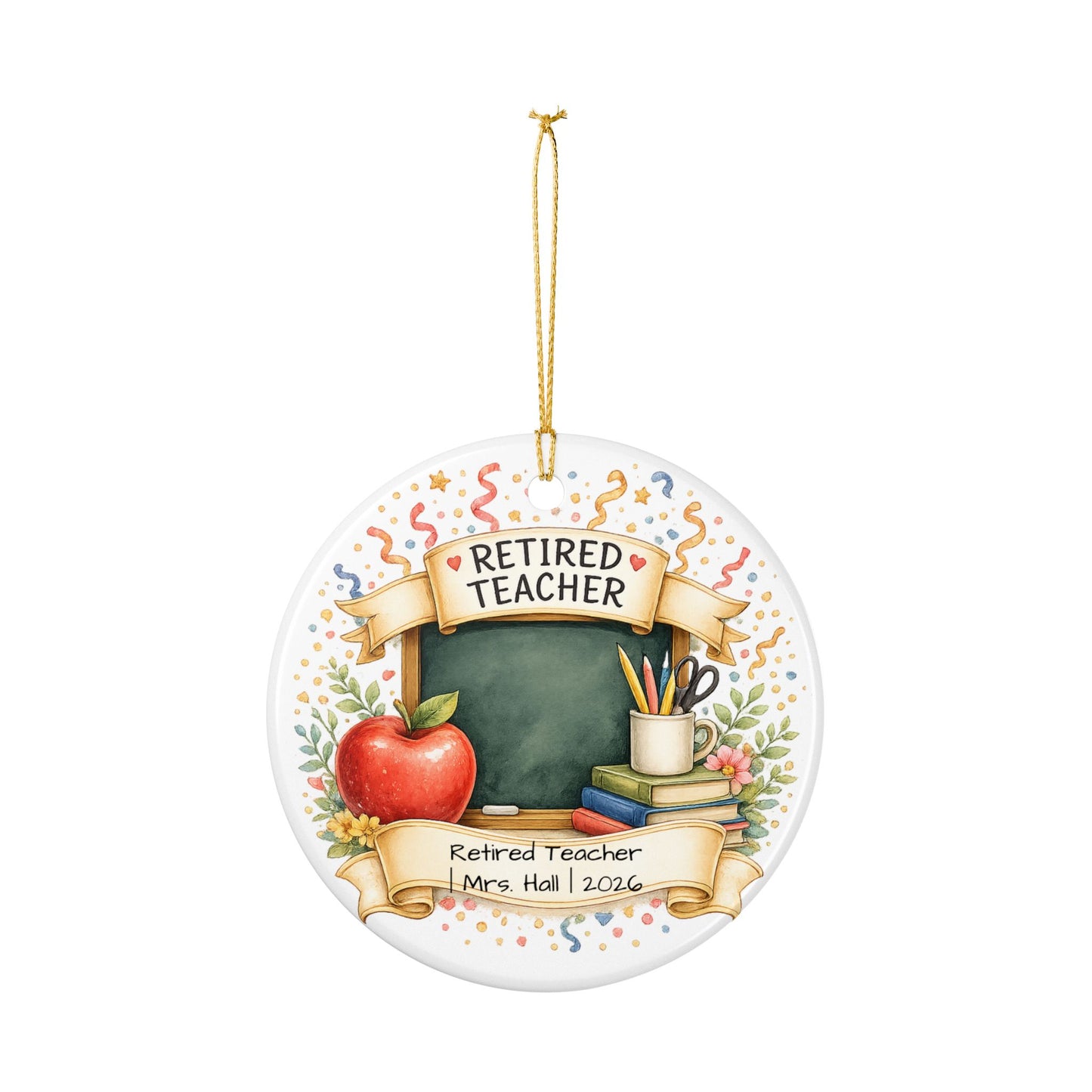 Retired Teacher Christmas Ornament 2026 Personalized, Ceramic Keepsake with Name, Teacher Retirement Gift 2026