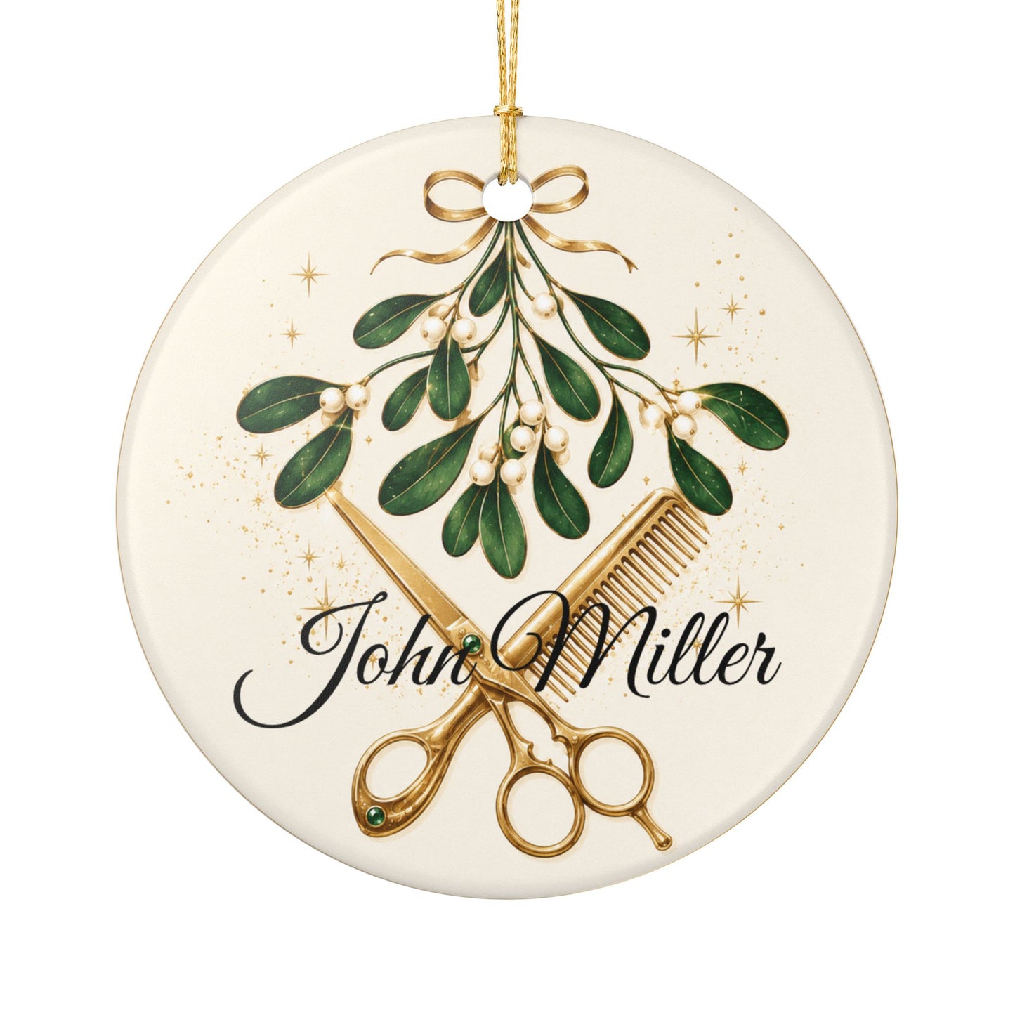 Mistletoe Scissors & Comb Ceramic Ornament