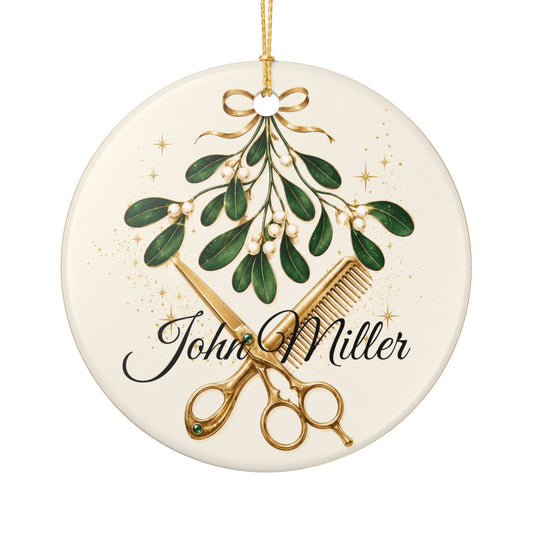 Mistletoe Scissors & Comb Ceramic Ornament