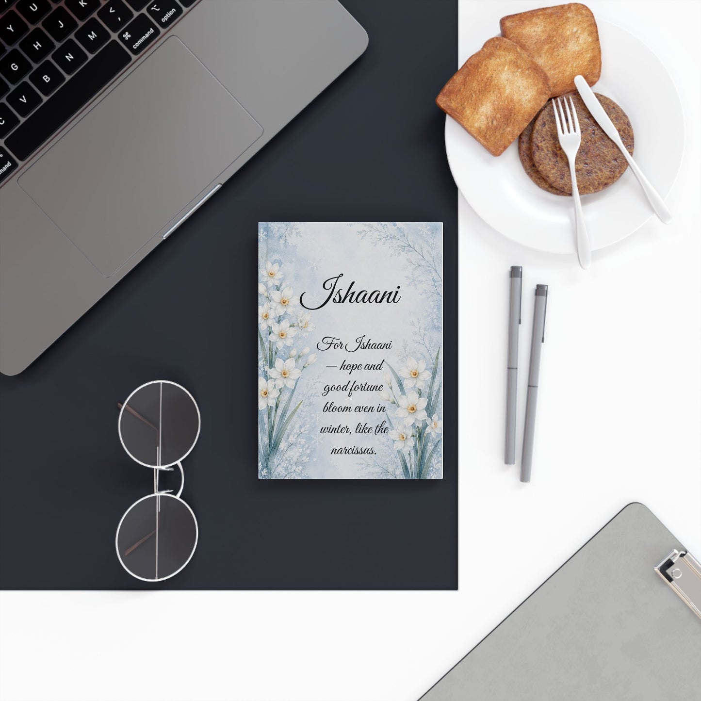 Narcissus Birth Month Flower Journal Custom Name, December Birthday Christmas Gift for Her, Personalized Holiday Diary