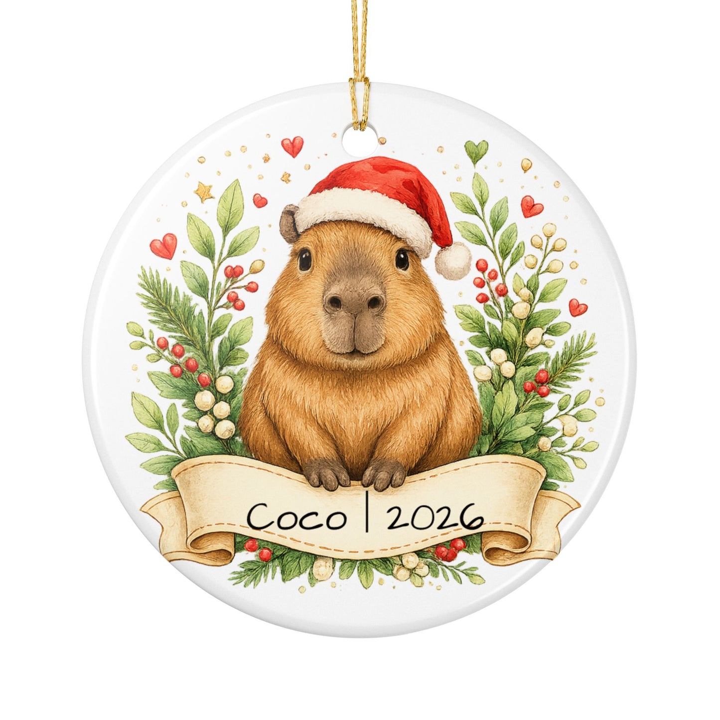 Capybara Christmas Ornament Personalized with Name, Cute Santa Hat Ceramic Keepsake, Capybara Lover Gift 2026