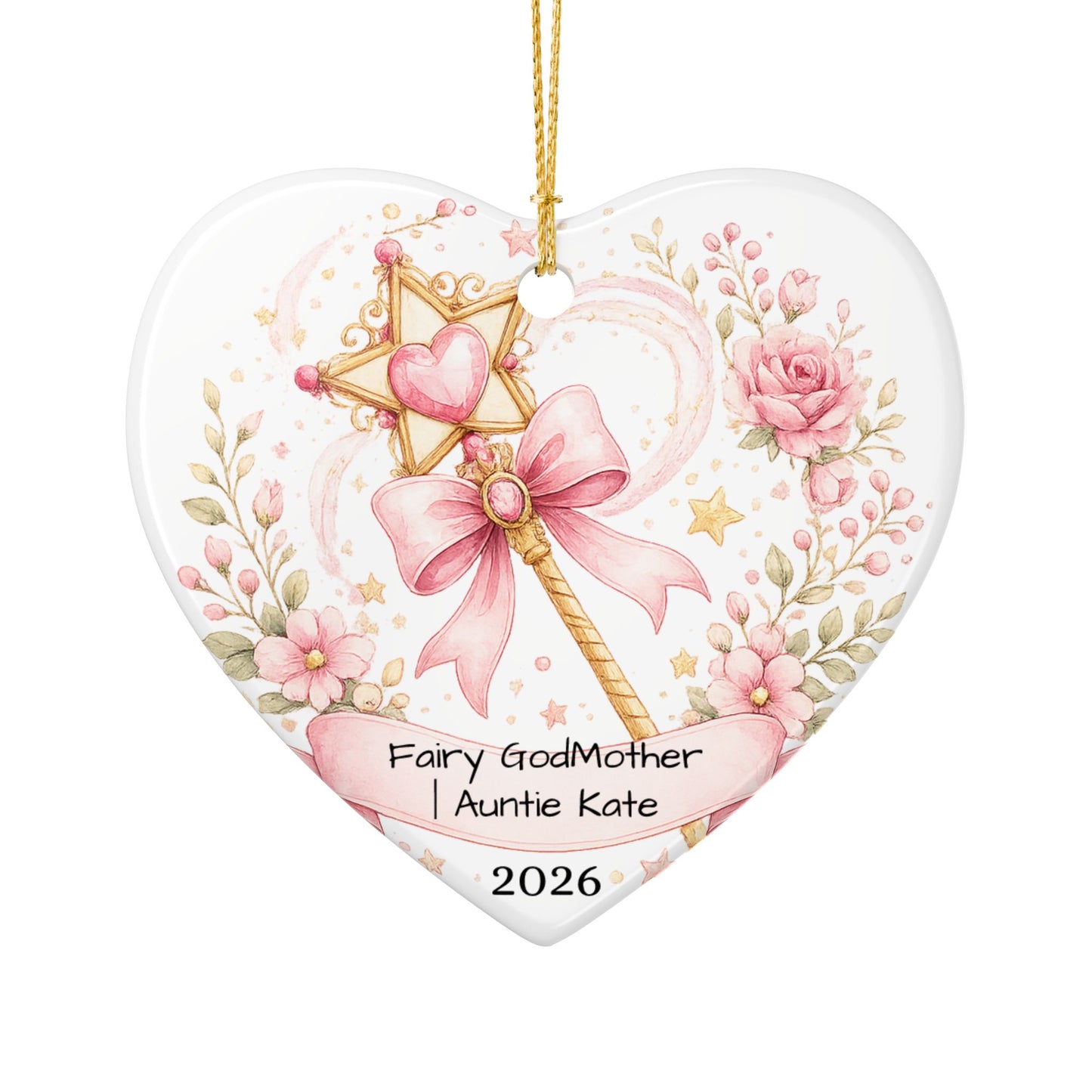 Fairy Godmother Christmas Ornament Personalized, Cute Ceramic Keepsake with Name, Whimsical Godmother Gift 2026