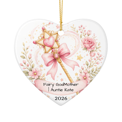 Fairy Godmother Christmas Ornament Personalized, Cute Ceramic Keepsake with Name, Whimsical Godmother Gift 2026