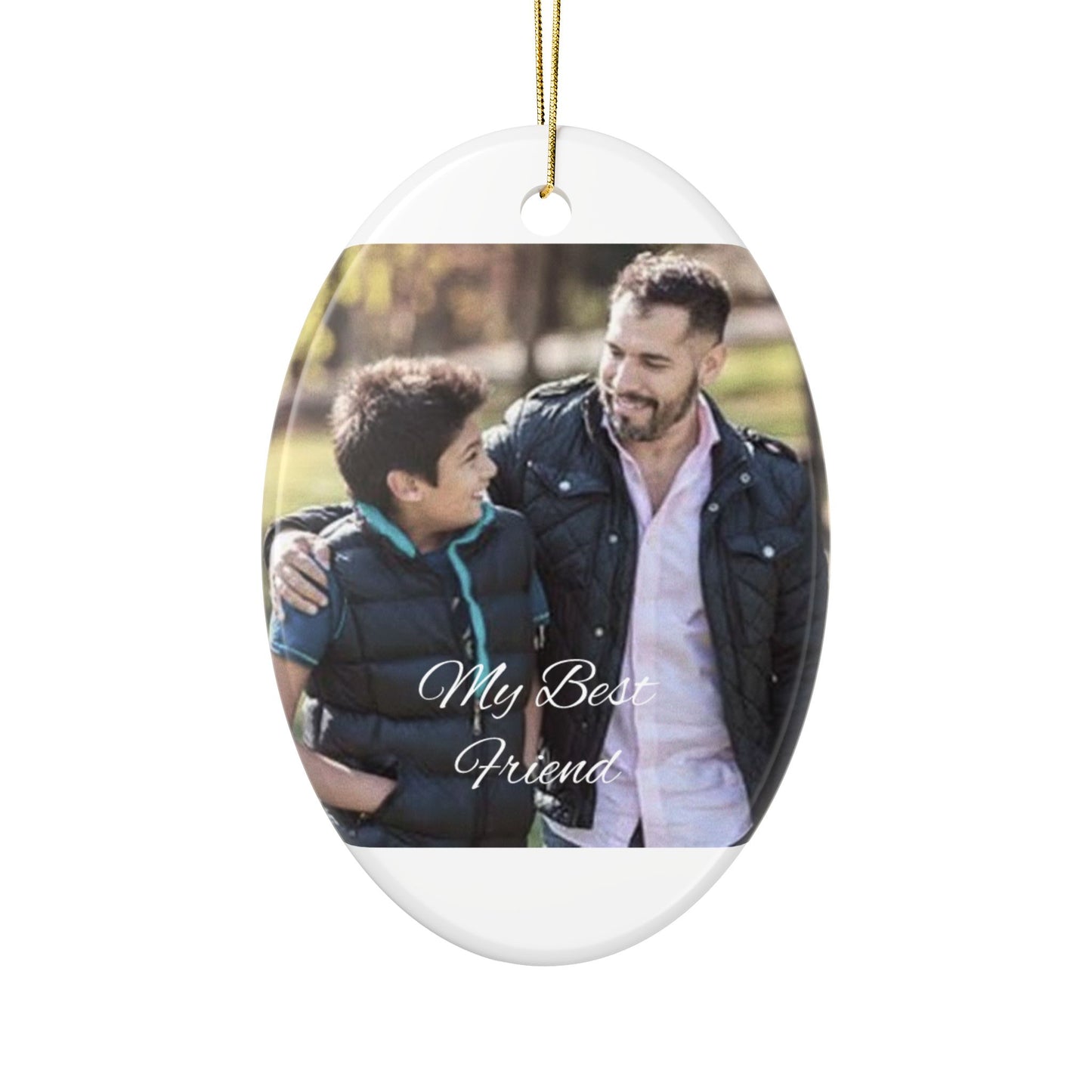 My Best Friend Photo Ceramic Ornament | Round Two-Sided Holiday Keepsake
