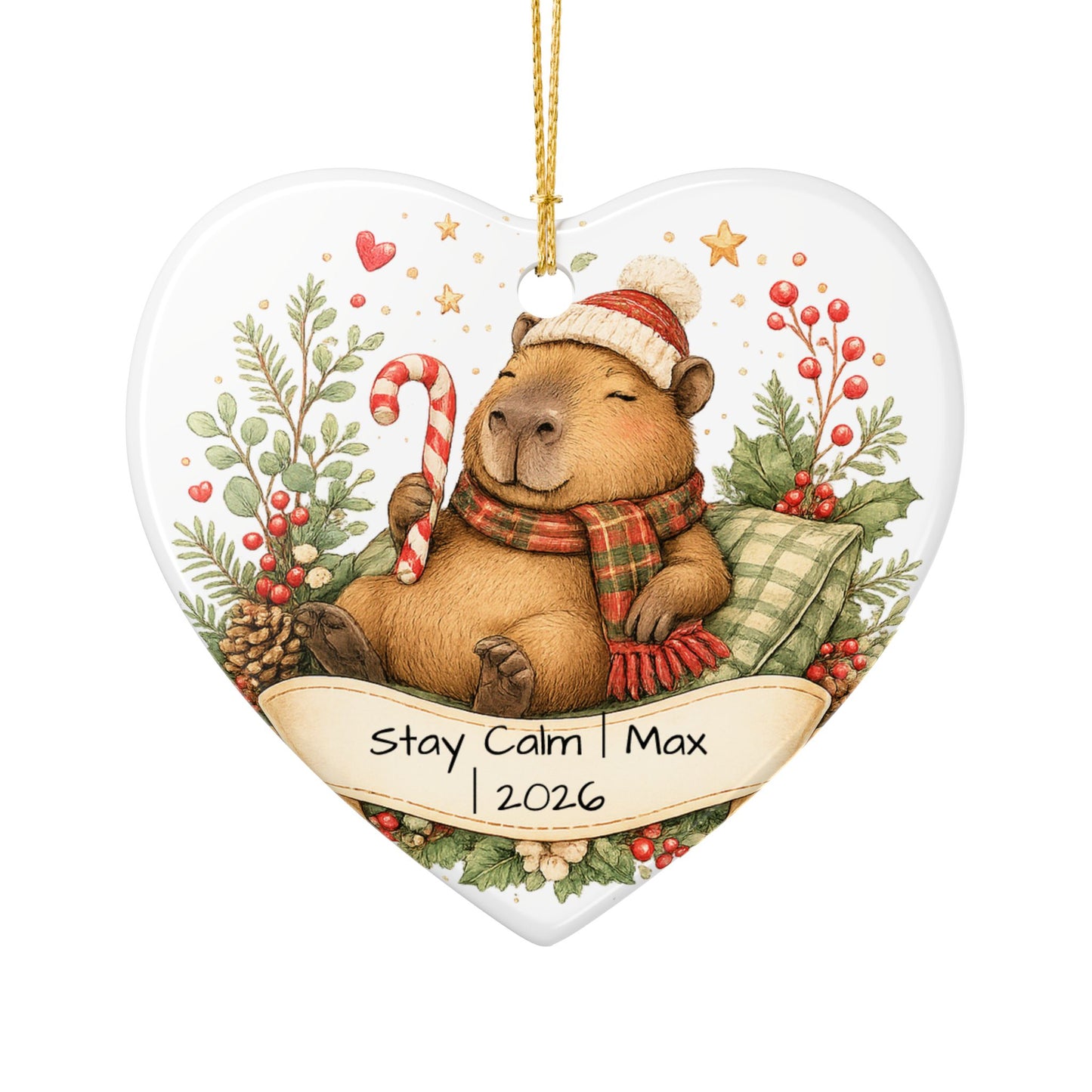 Funny Capybara Christmas Ornament Personalized with Name, Cute Ceramic Keepsake, Stay Calm Capybara Gift 2026