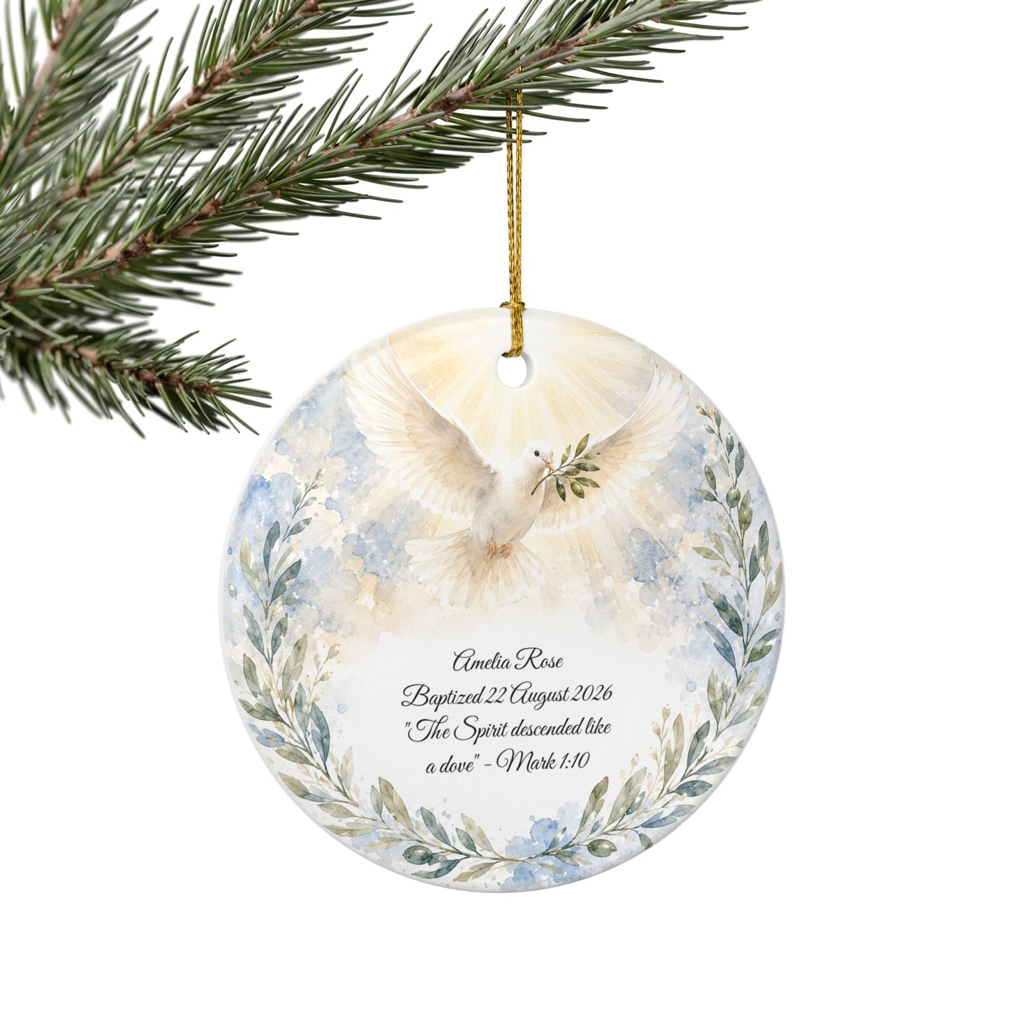 Dove Baptism Ornament Personalized, Holy Spirit Christening Keepsake with Name, Ceramic Baby Dedication Gift, Godparent Gift from Godchild