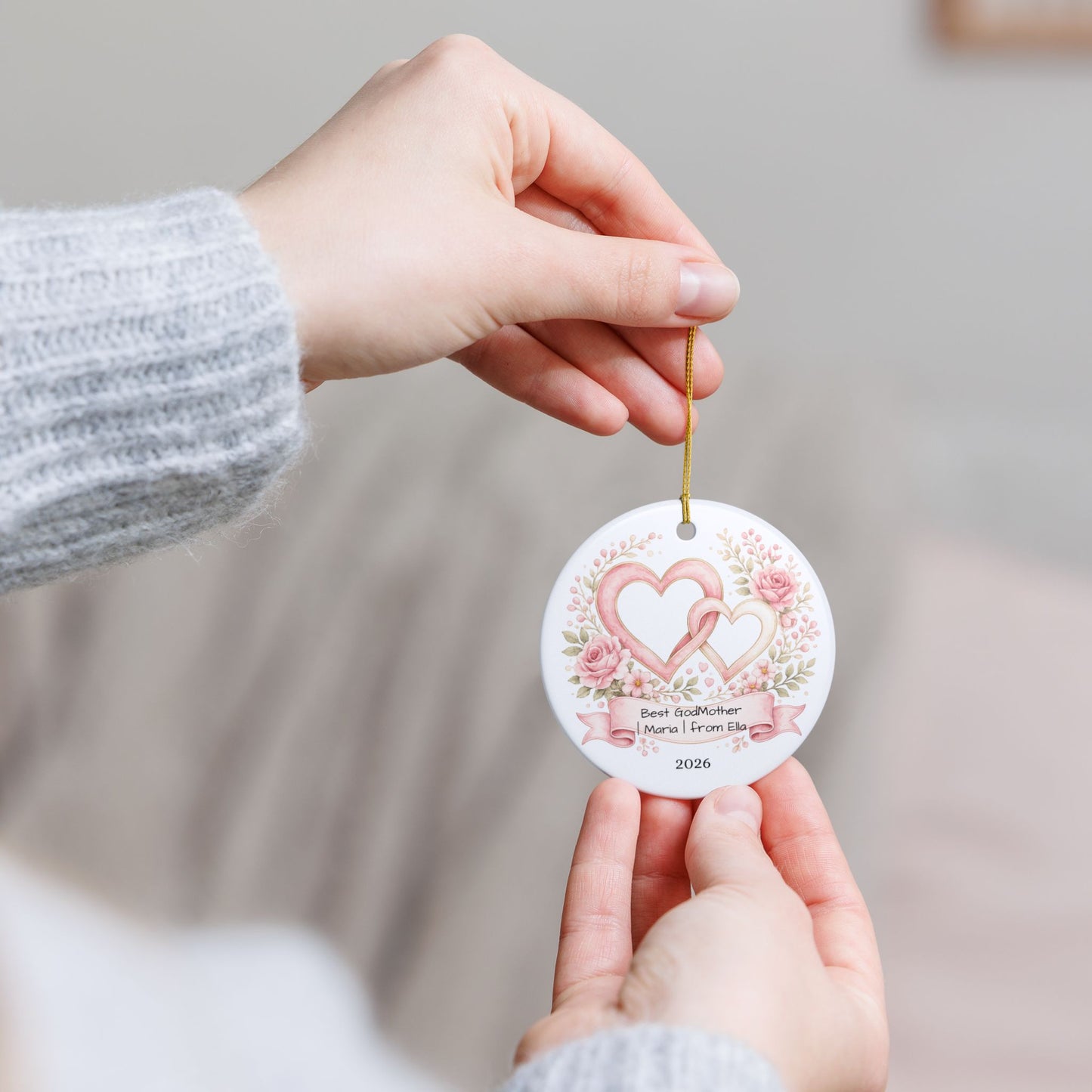 Godmother Christmas Ornament Personalized, Ceramic Keepsake with Name, Gift for Godmother from Godchild 2026