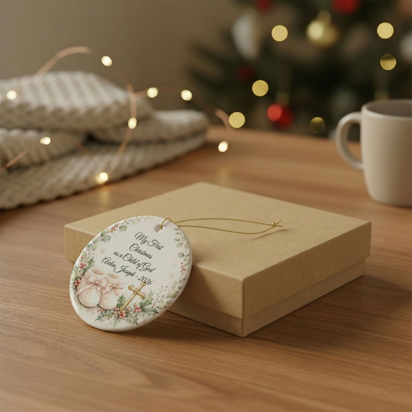 Baby's First Christmas Baptized Ornament, Child of God Personalized Keepsake with Name & Date, Ceramic Christening Christmas Gift 2026