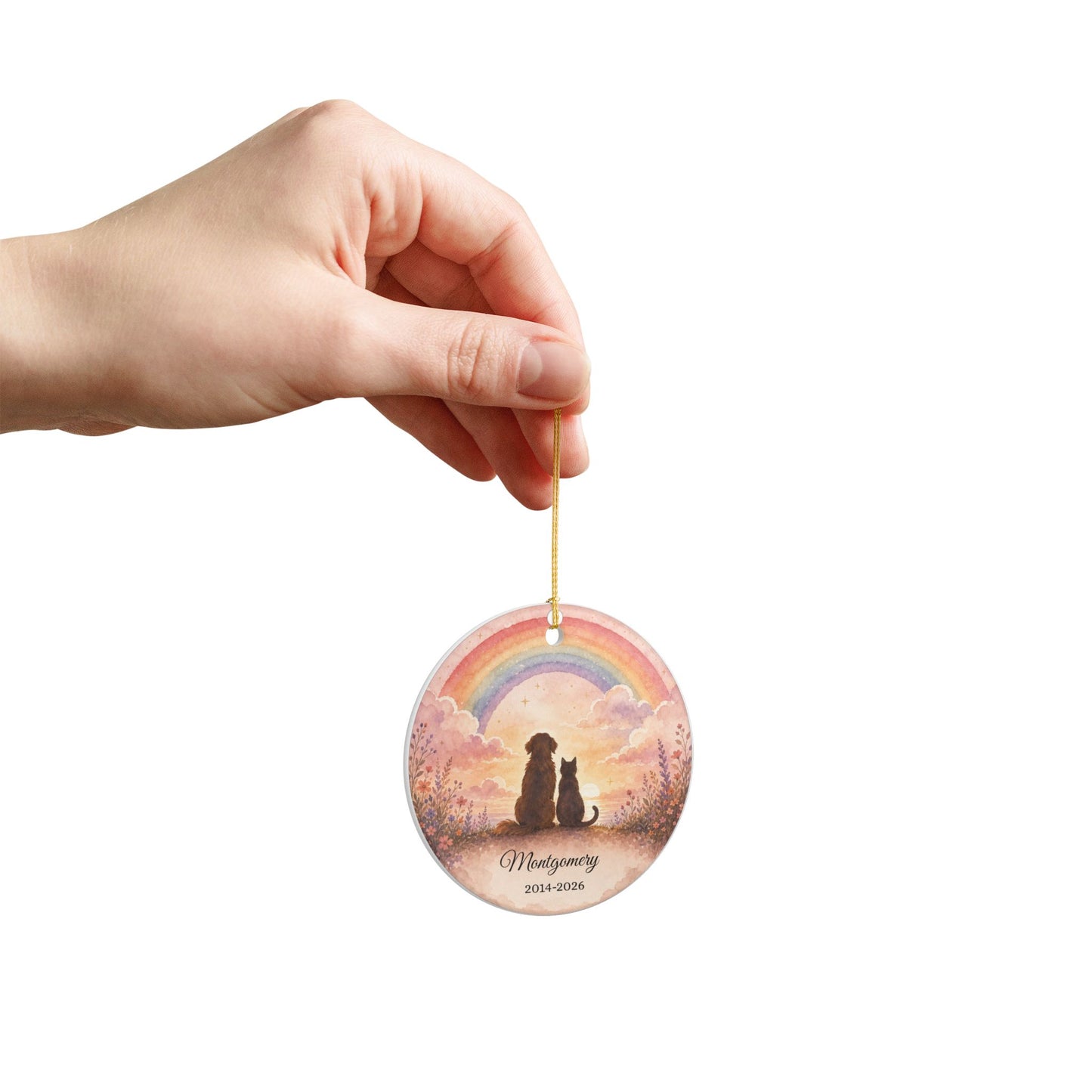 Pet Memorial Ornament Personalized, Rainbow Bridge Keepsake with Name, Dog Cat Remembrance Gift, Pet Loss Sympathy