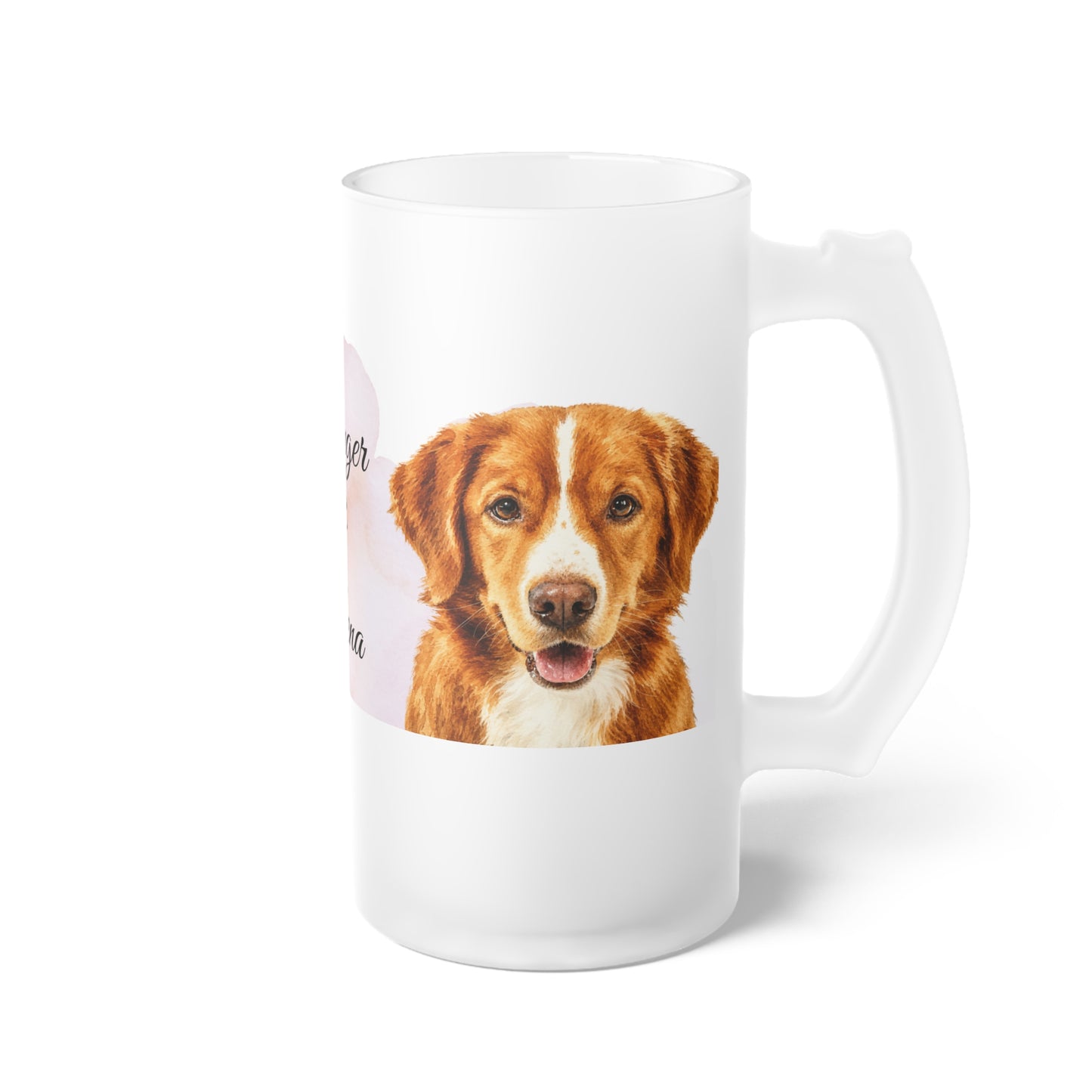 Personalized Dog Portraits Ranger & Athena Frosted Glass Beer Mug | Custom Pet Photo Stein