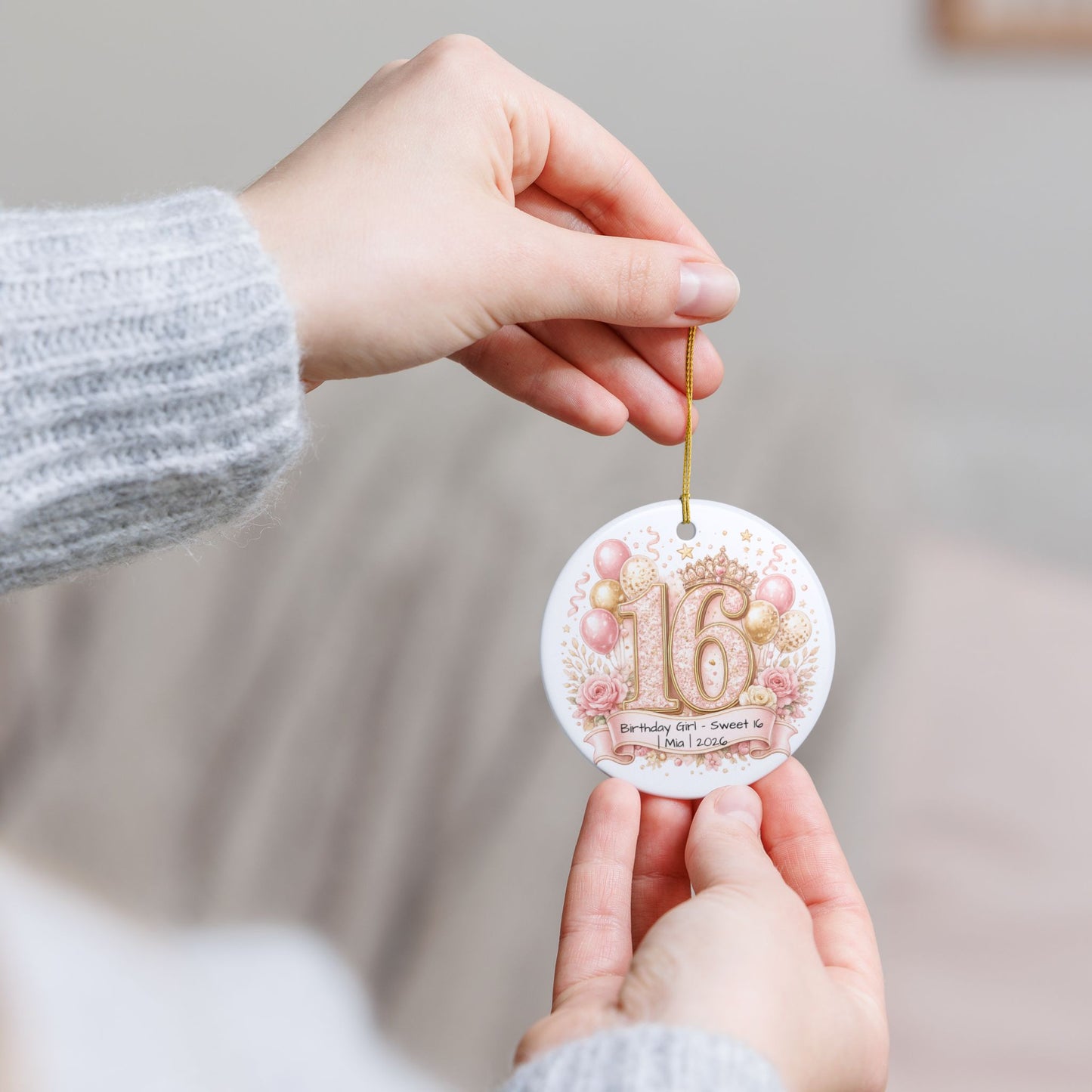 Sweet 16 Birthday Girl Ornament Personalized with Name Year, Ceramic Keepsake, 16th Birthday Gift for Her 2026