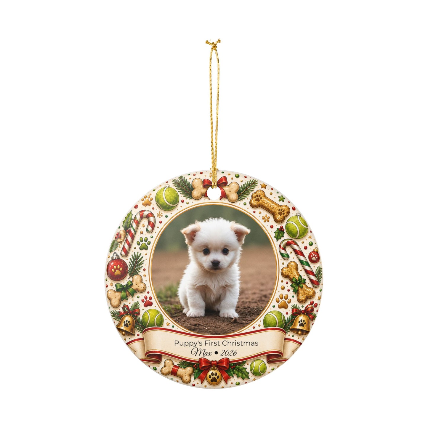 Puppy's First Christmas Ornament | Ceramic Photo Holiday Decoration