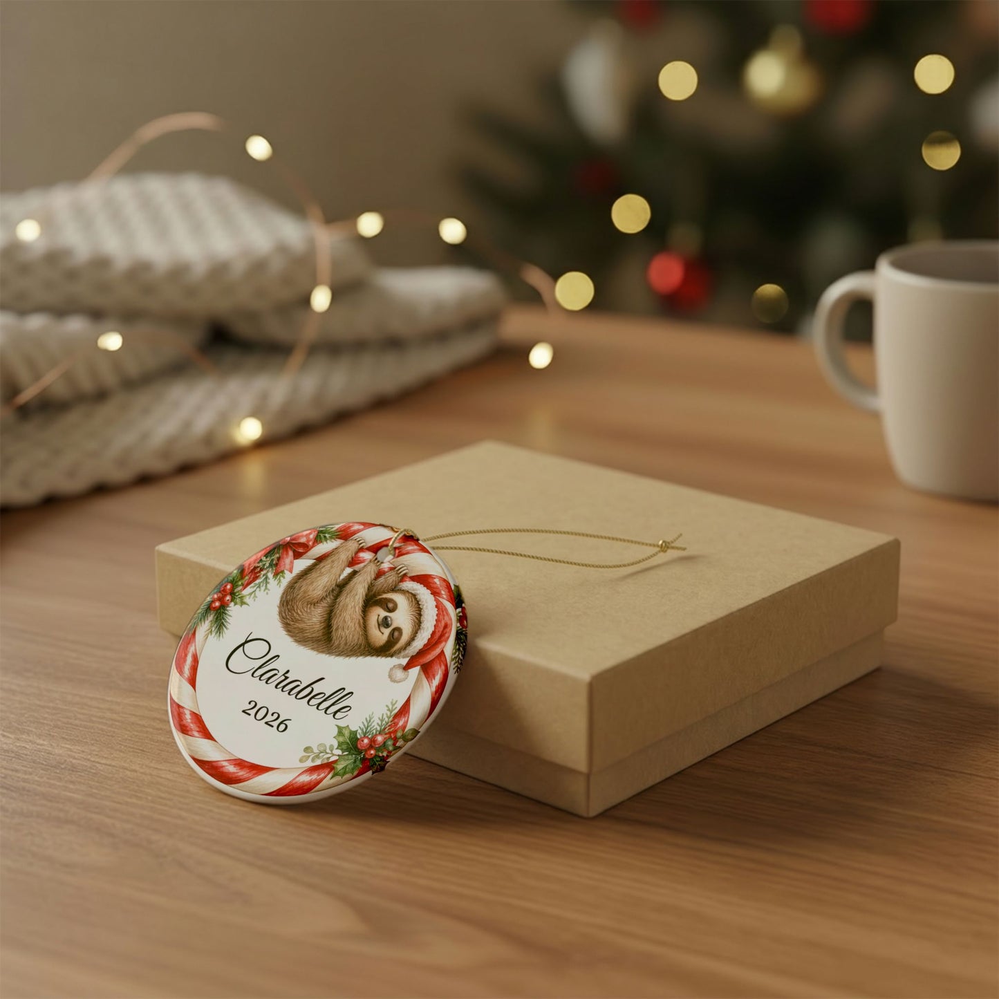 Baby First Christmas Ornament Personalized, Sloth Candy Cane Keepsake with Name 2026, Funny New Baby Gift Ornament