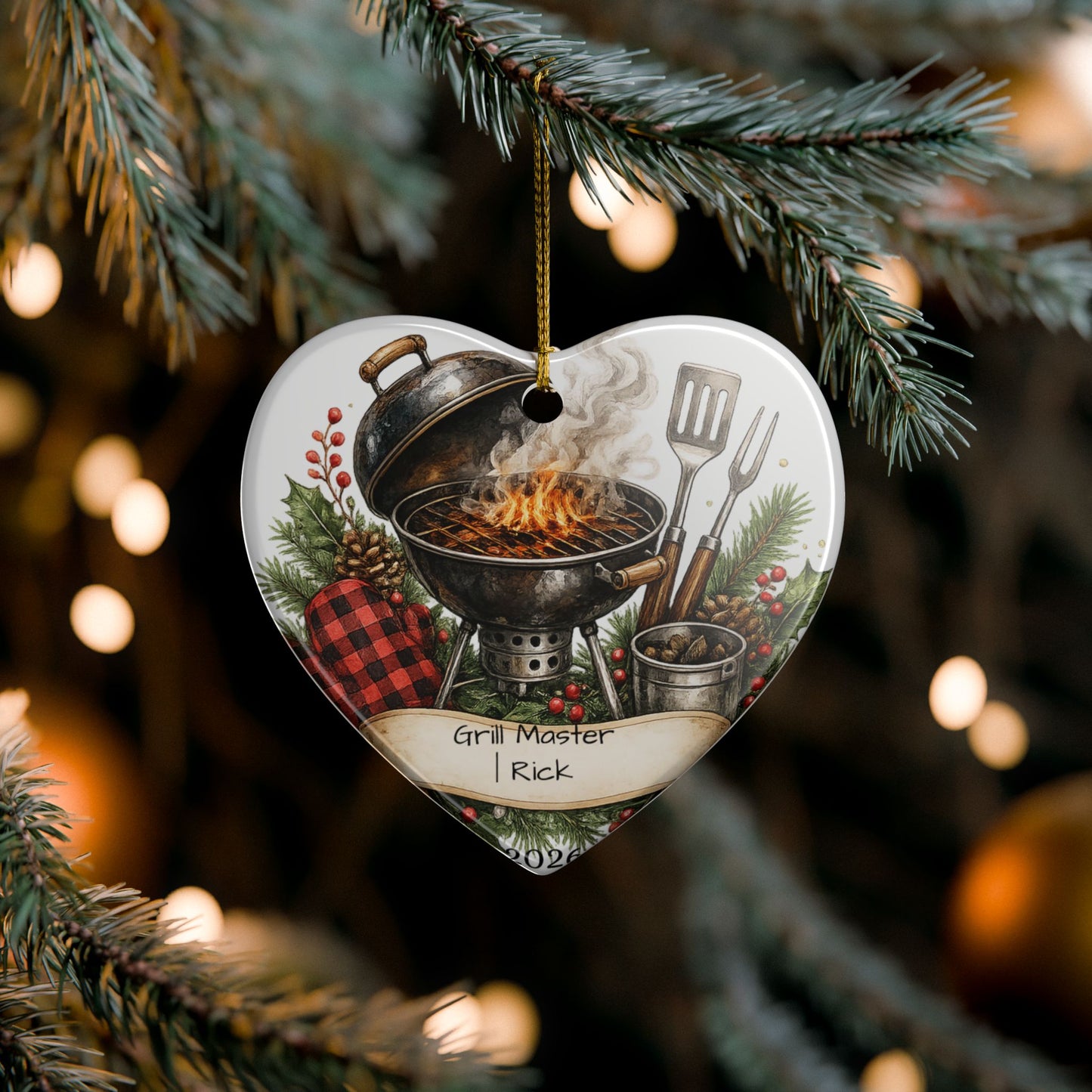 BBQ Father in Law Ornament Personalized, Grill Master Ceramic Keepsake with Name, Grilling FIL Gift 2026