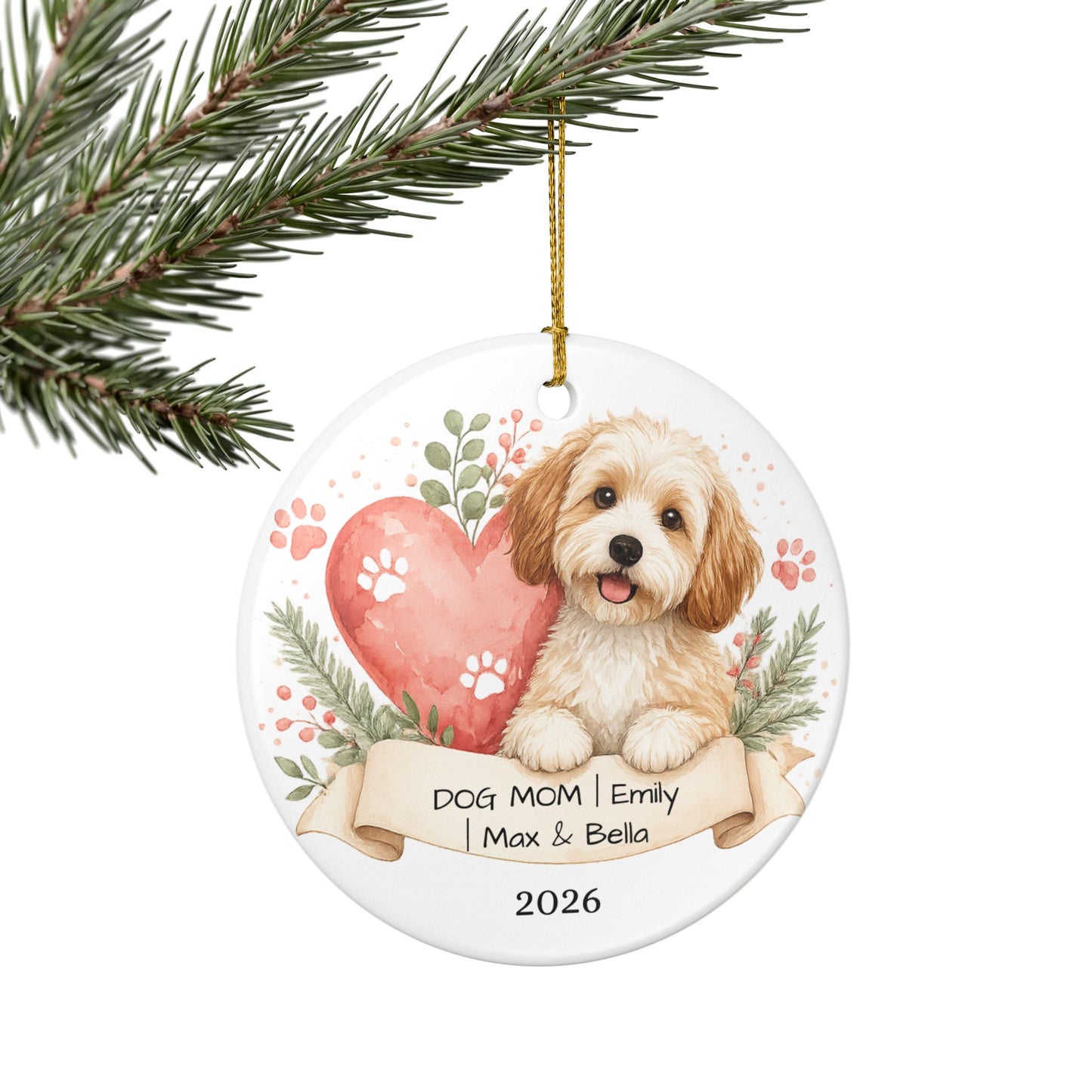 Dog Mom Christmas Ornament Personalized with Name, Ceramic Keepsake, Dog Mom Gift, Gift for Dog Lover Her 2026