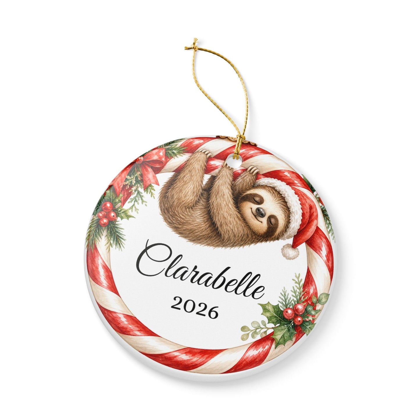 Baby First Christmas Ornament Personalized, Sloth Candy Cane Keepsake with Name 2026, Funny New Baby Gift Ornament