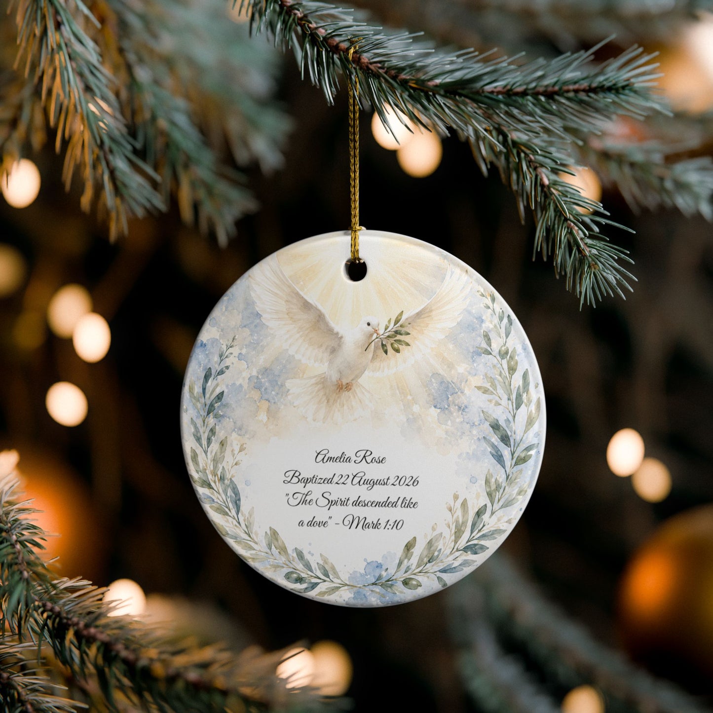 Dove Baptism Ornament Personalized, Holy Spirit Christening Keepsake with Name, Ceramic Baby Dedication Gift, Godparent Gift from Godchild