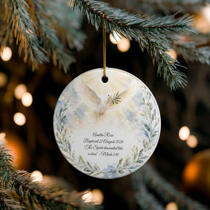Dove Baptism Ornament Personalized, Holy Spirit Christening Keepsake with Name, Ceramic Baby Dedication Gift, Godparent Gift from Godchild