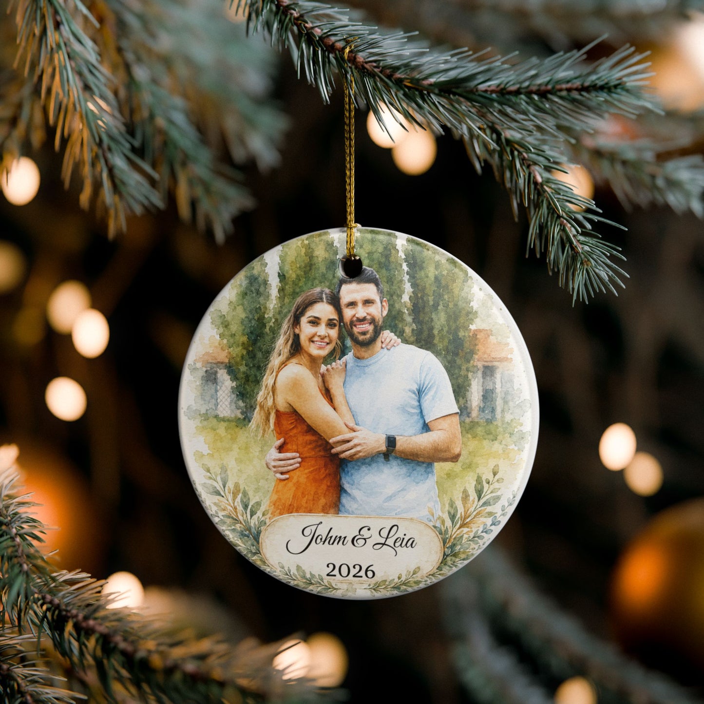 Personalized Couple Photo Ornament Ceramic Ornament | Custom Name & Year