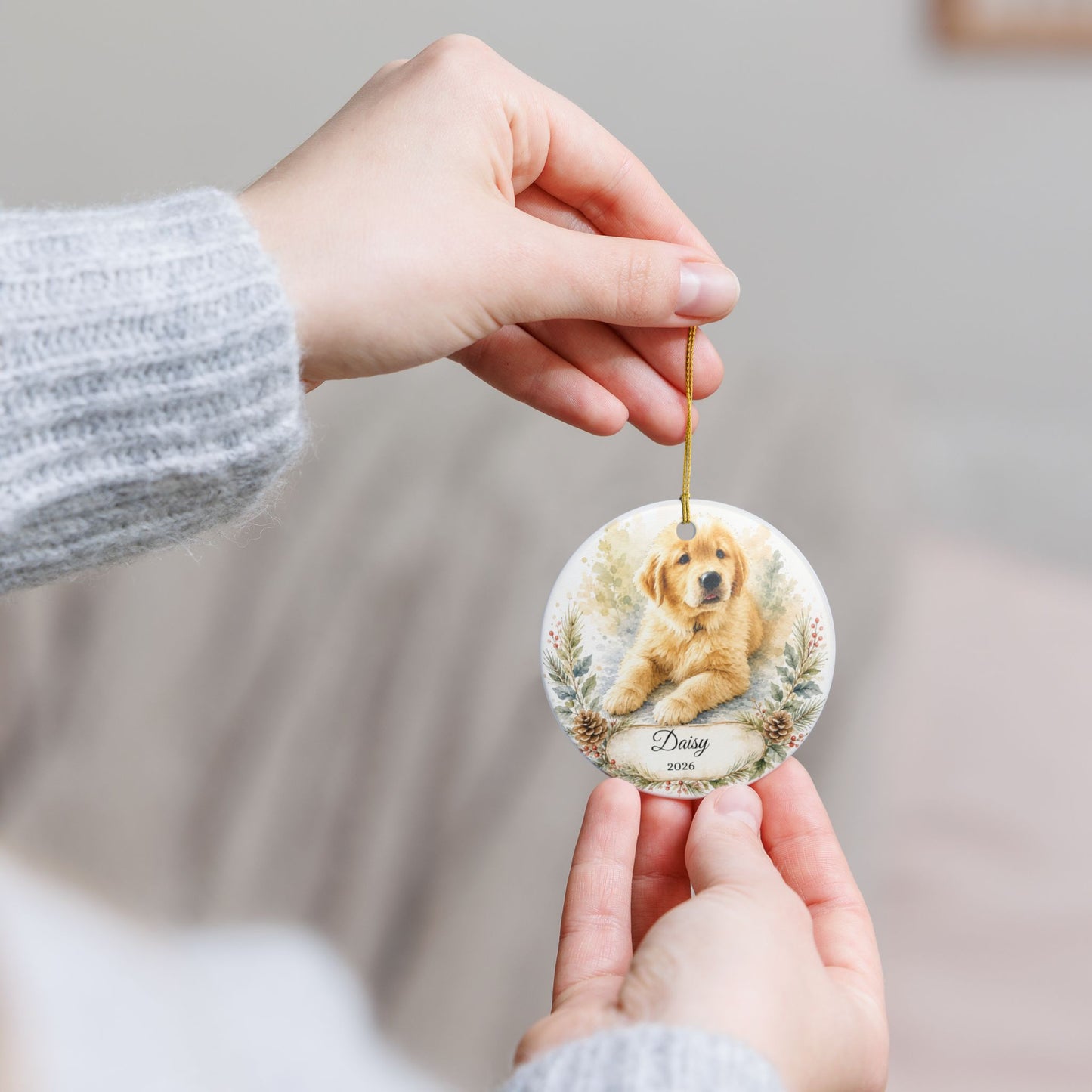 Golden Retriever Puppy Ornament | Ceramic Pet Memorial Christmas Ornament