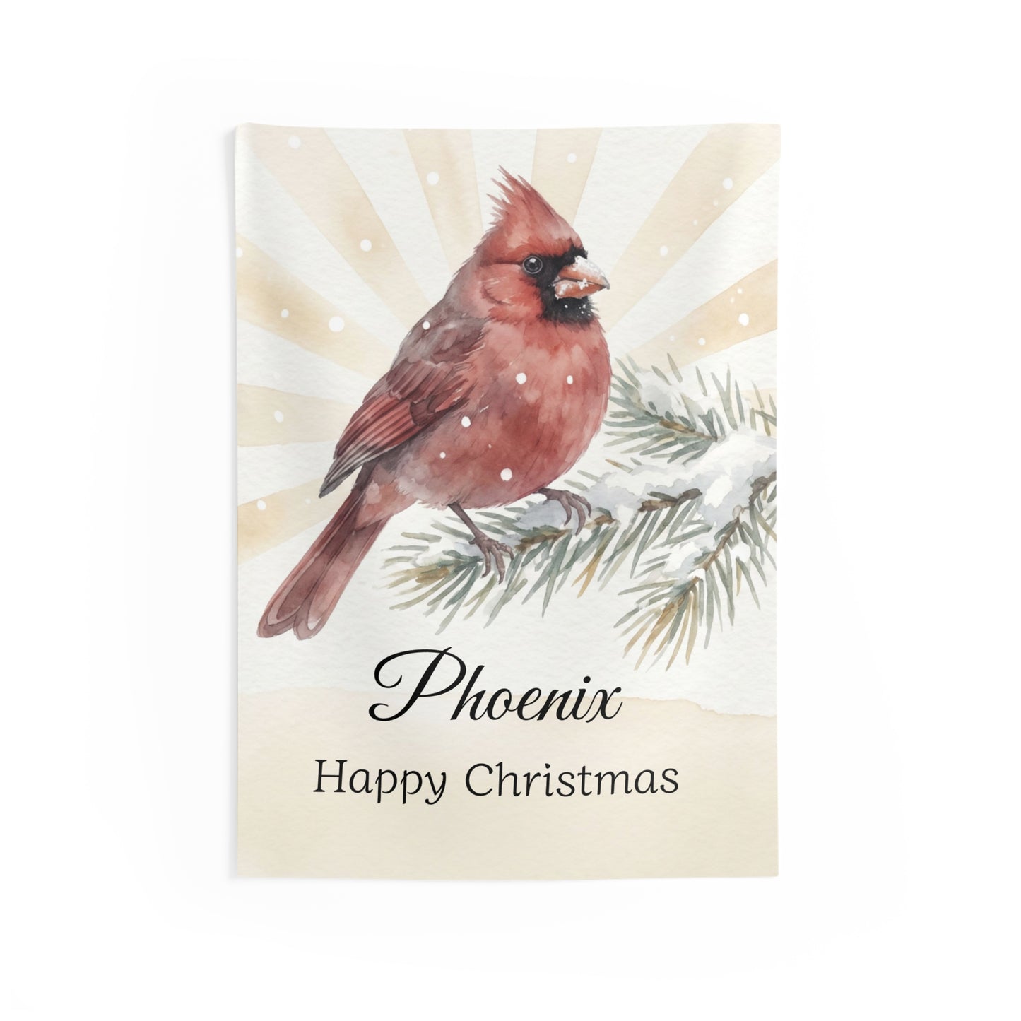 Cardinal Bird Phoenix Happy Christmas Tapestry | Holiday Wall Hanging