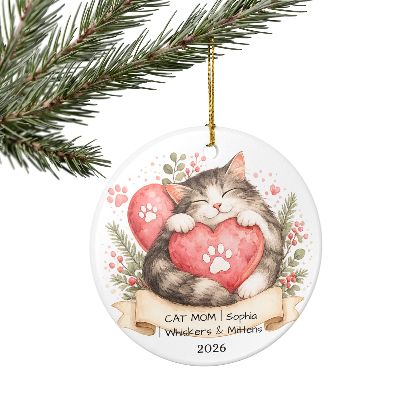Cat Mom Christmas Ornament Personalized with Name, Ceramic Keepsake, Cat Mom Gift, Gift for Cat Lover Her 2026