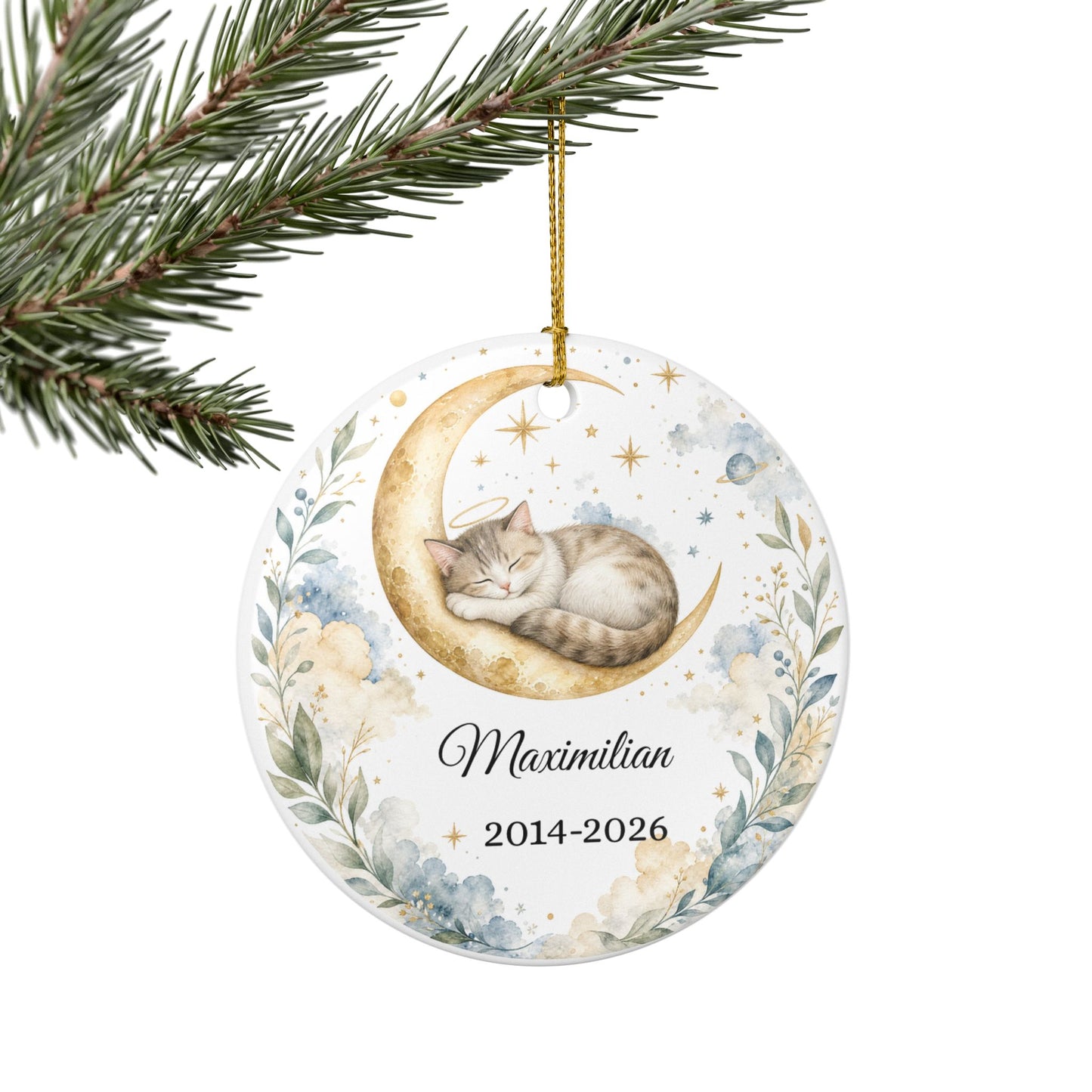 Cat Memorial Ornament Personalized with Name, Cat Angel Remembrance Keepsake, Loss of Cat Sympathy Gift, Pet Memorial