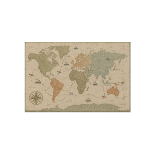Vintage World Map Outdoor Rug | Nautical Compass, Ships, Travel Accent