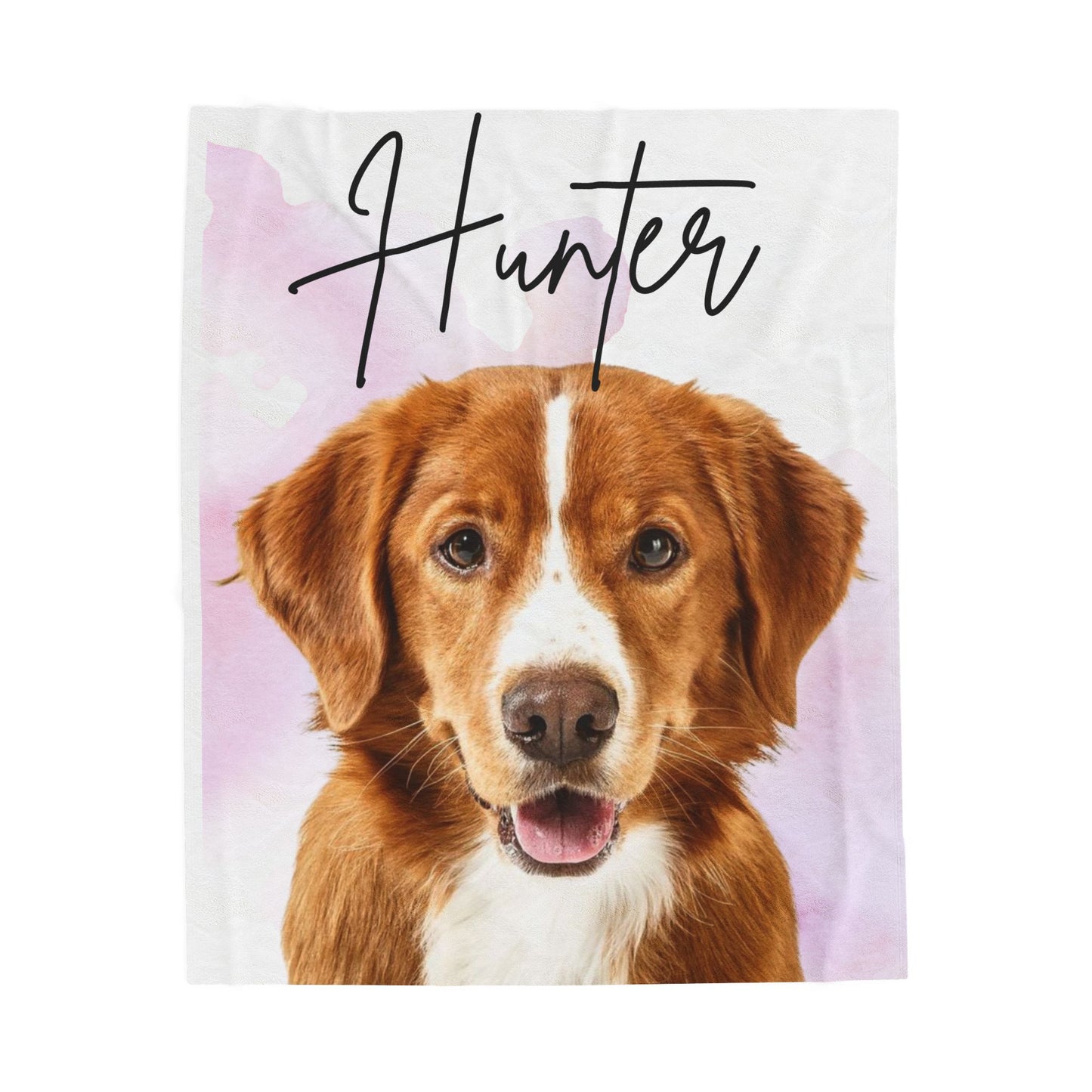 Personalized Dog Portrait Velveteen Plush Blanket | Custom Name Pet Blanket