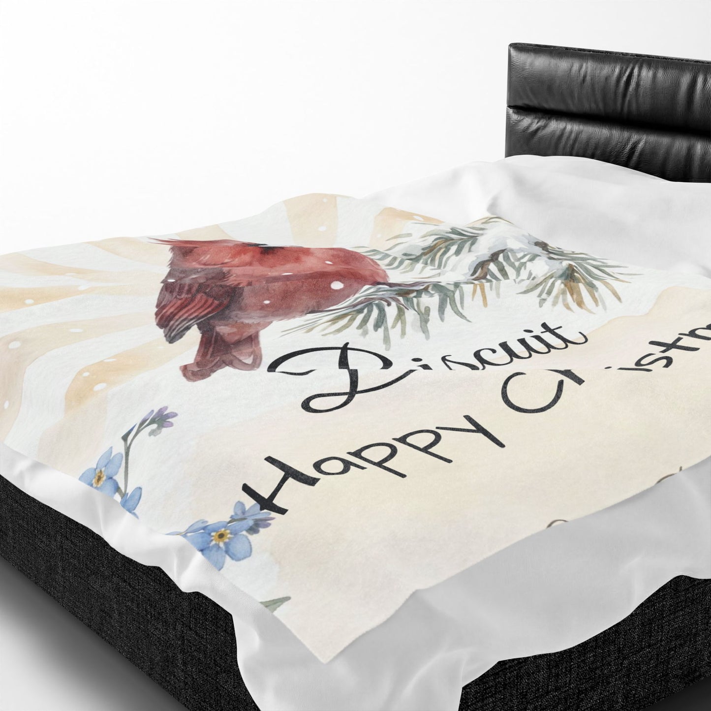 Copy of Bearded Man Portrait Velveteen Plush Blanket | Holiday Script "Happy Christmas"