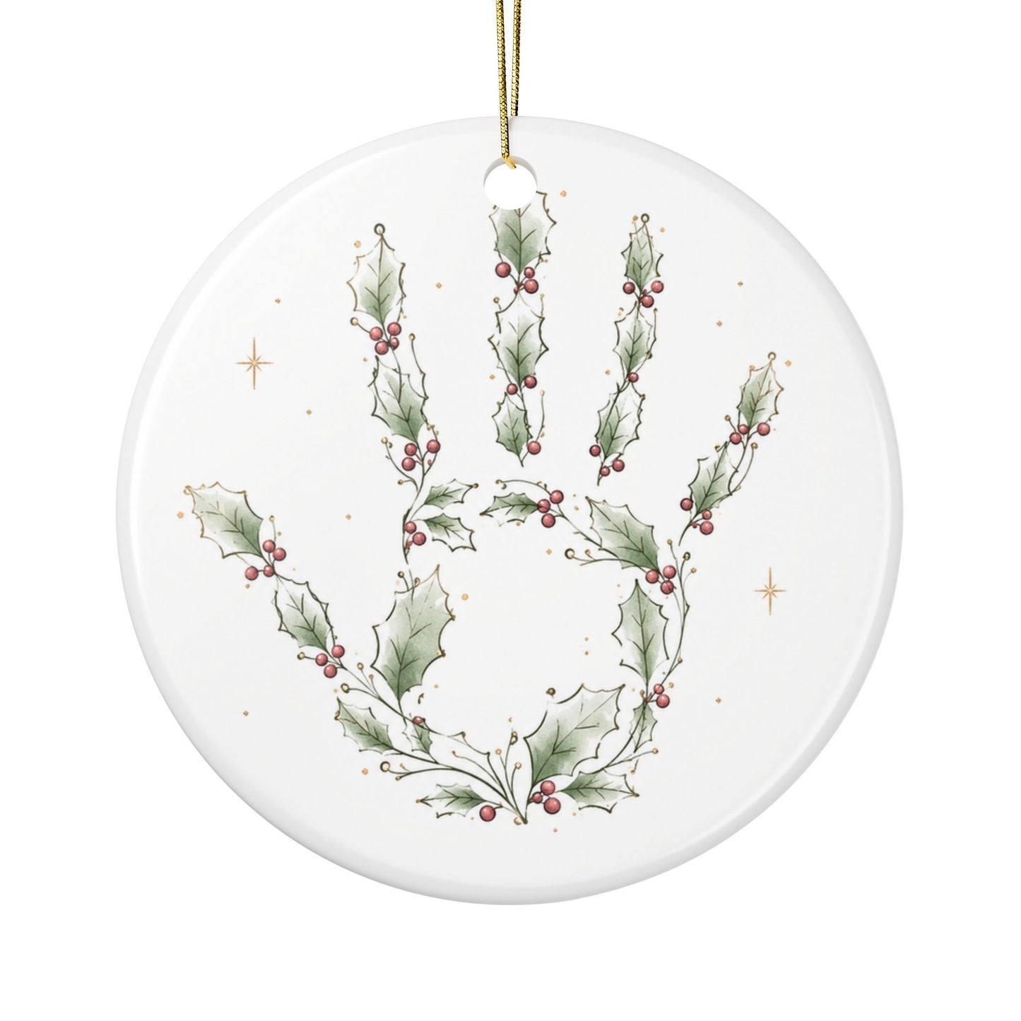 Holly Handprint Christmas Ornament | Ceramic Ornament