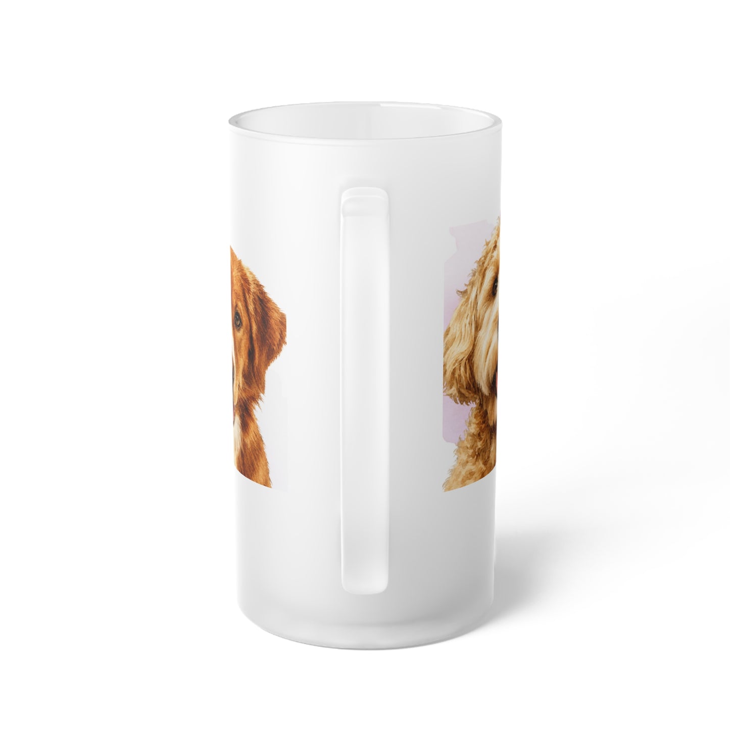 Personalized Dog Portraits Ranger & Athena Frosted Glass Beer Mug | Custom Pet Photo Stein